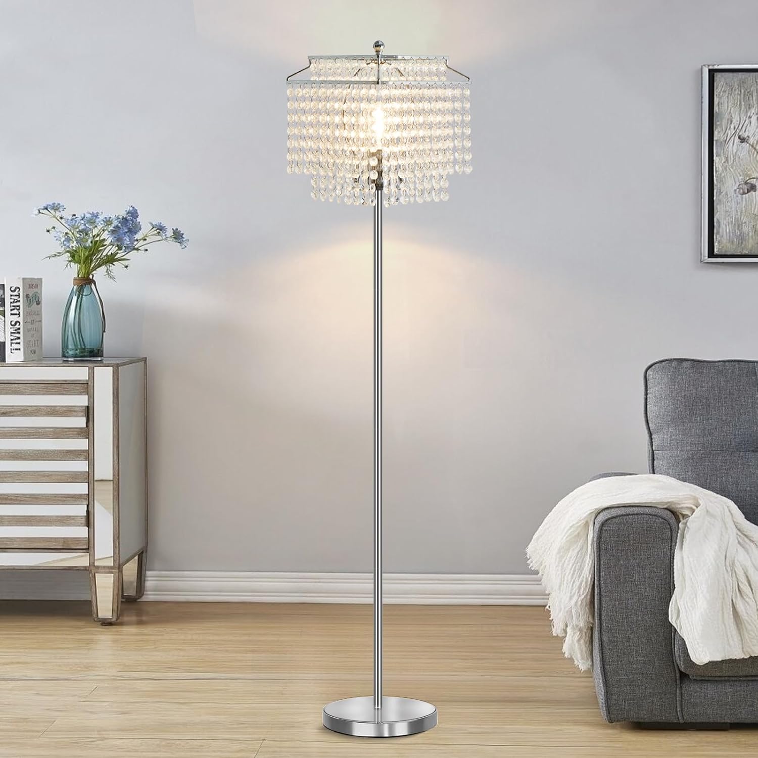 Thumbnail 4 de Luvkczc T00067 Crystal Floor Lamp, Silver Crystal Shade, 8W LED