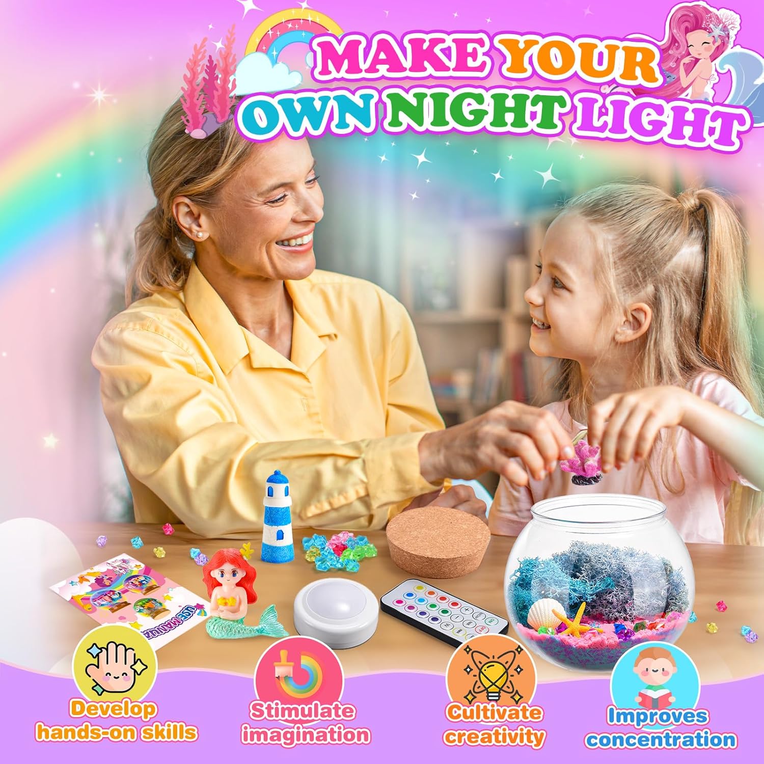Detalle 2 de HappyGoLucky Mermaid Terrarium Kit & Night Light — 3-9 Year Old Girls Gift