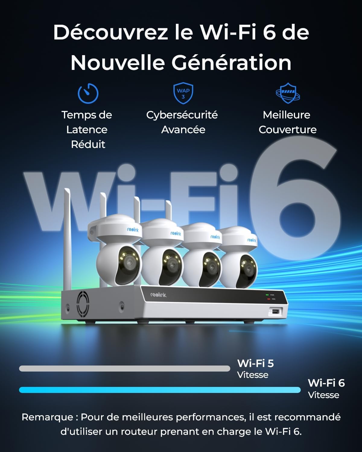 Detalle de Reolink 4K Wi‑Fi: kit 4 caméras extérieures + NVR 12 canaux (RLK12-800WPT4)