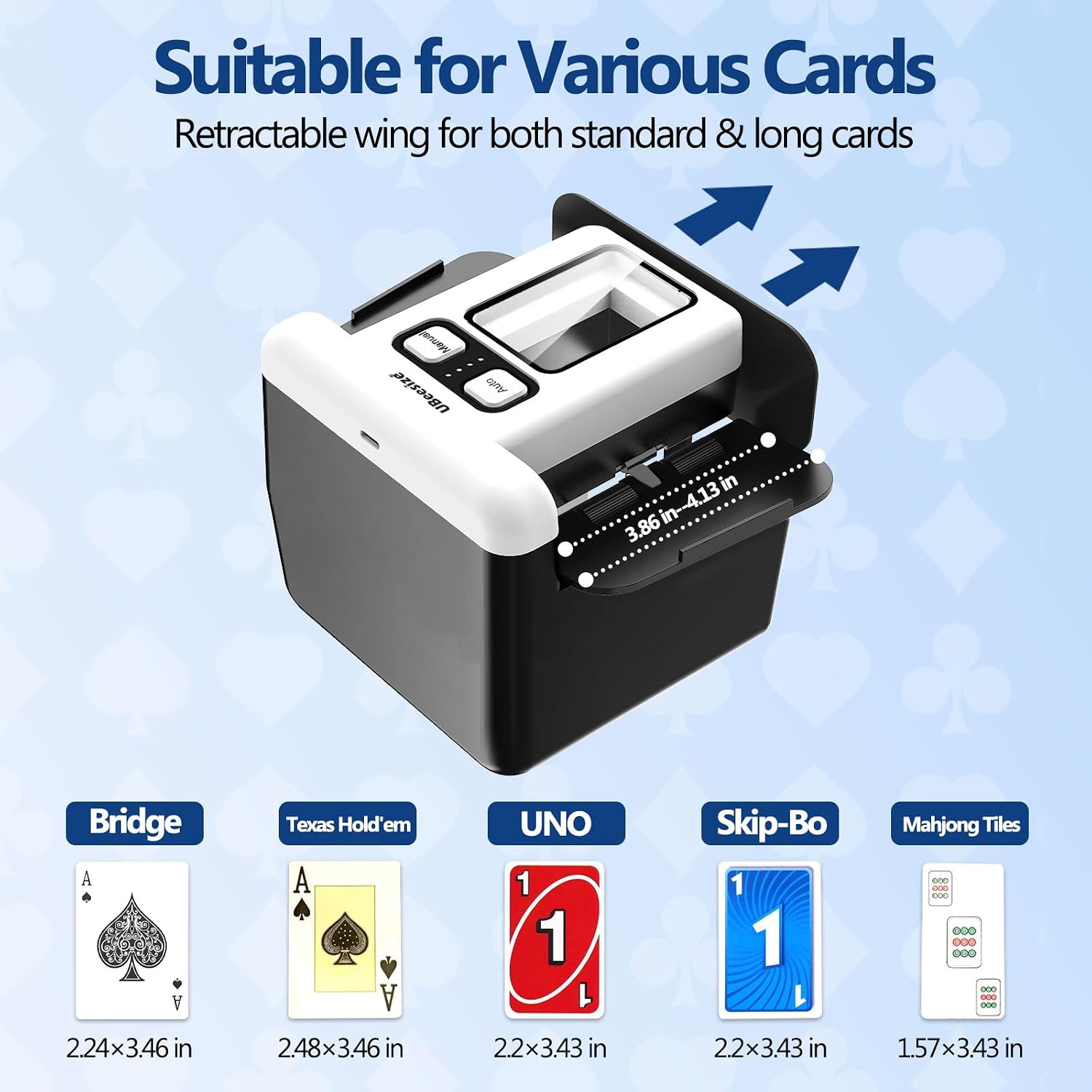 Detalle de UBeesize Automatic Card Shuffler: Rechargeable 1-4 Deck Shuffling Machine