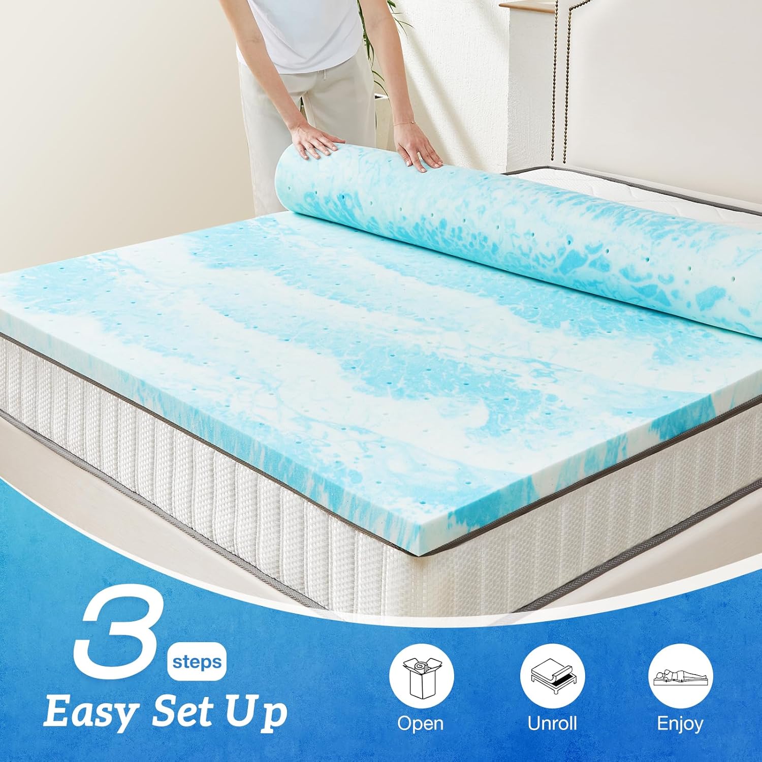 Detalle de Sweetcrispy 3 Inch Memory Foam Gel Infused Mattress Topper, Full Size