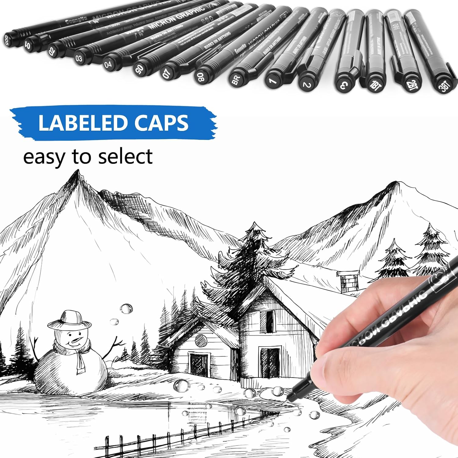 Detalle 2 de OFFCUP Black Fineliner Pens 15pcs for Drawing 🎨