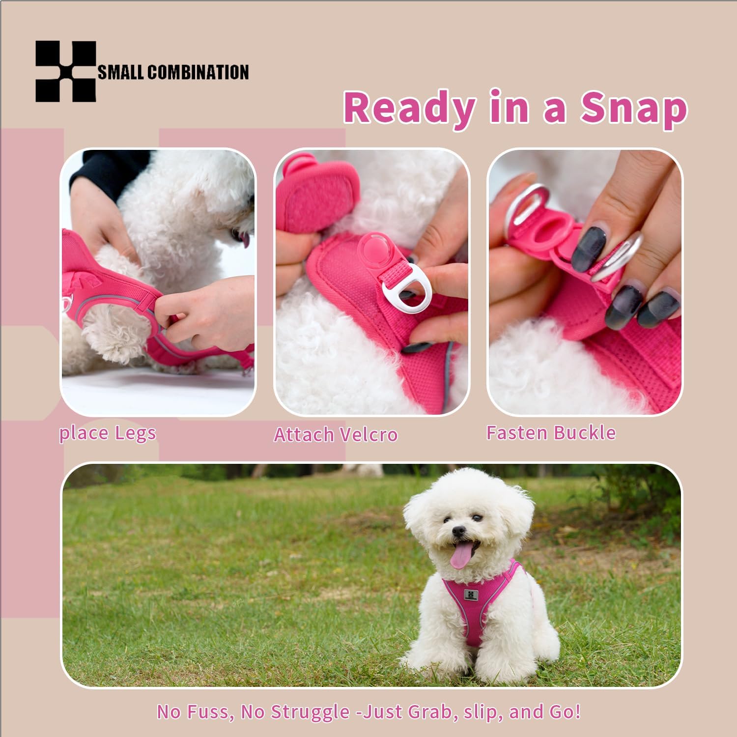 Detalle de Small Combination Dog Harness Leash Set for Small to Medium Dogs (Rose Red, XXS) by SMALL COMBINATION