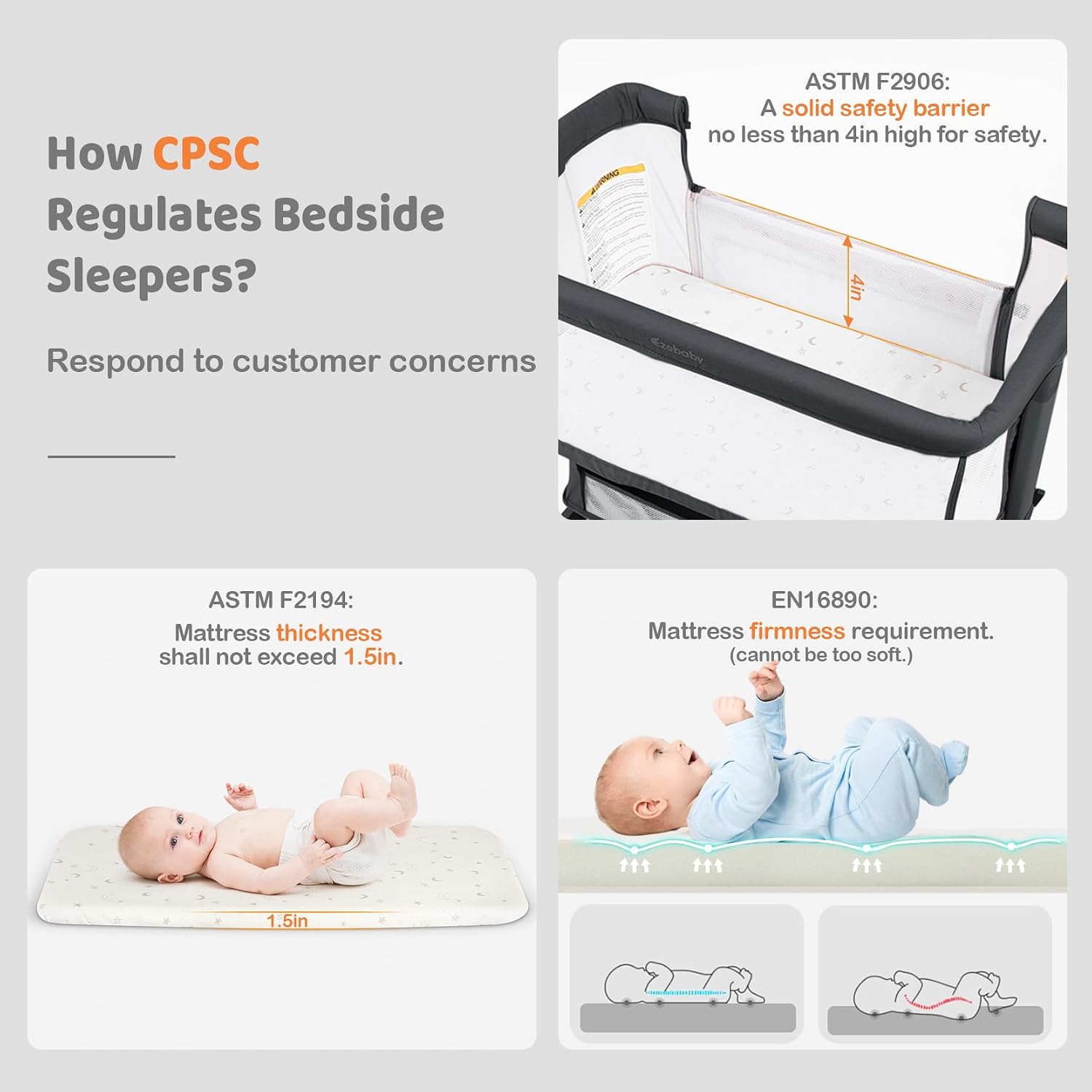 Detalle de Ezebaby Bedside Bassinet with 7 Height Positions