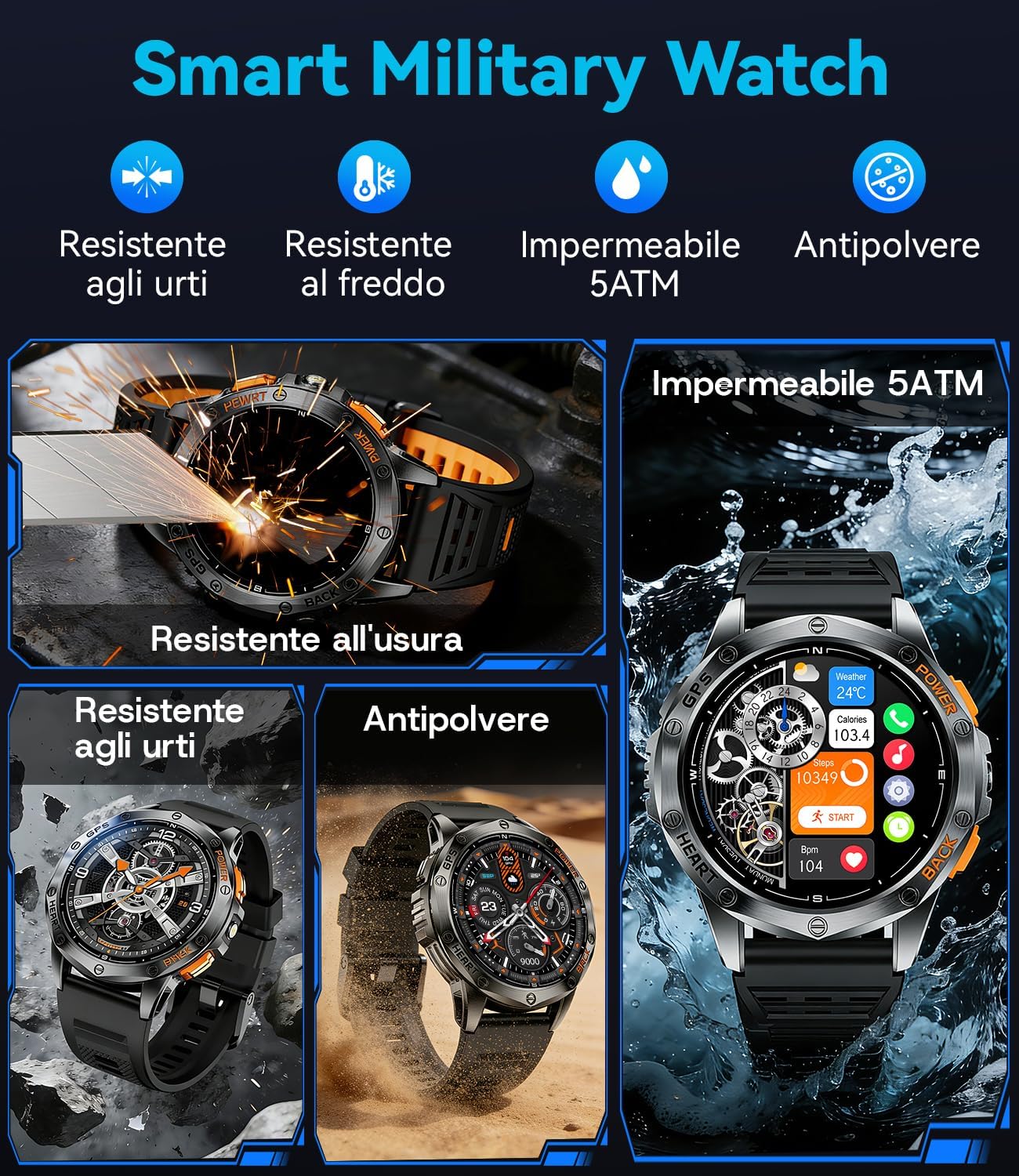 Detalle de LIGE Smartwatch Uomo DM1-H: GPS, Bussola, Altimetro e Chiamate Bluetooth per Avventure e Fitness