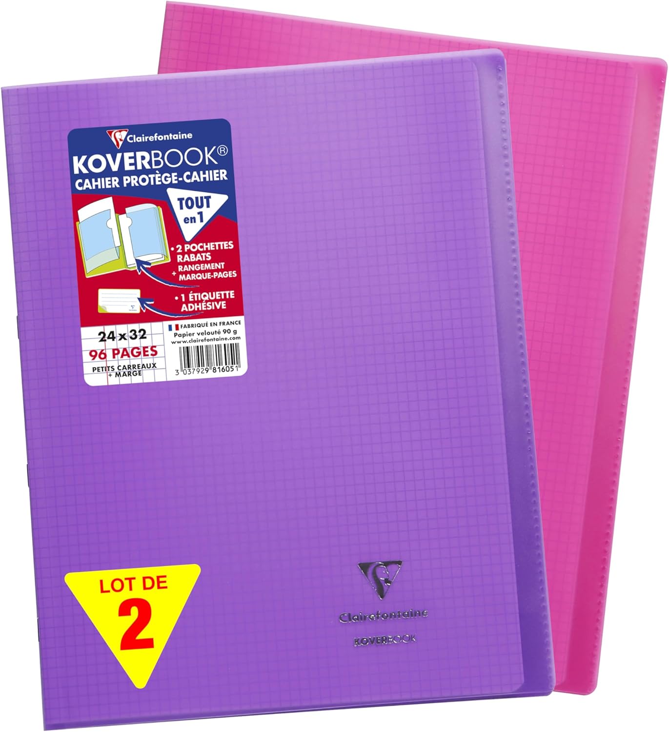 Thumbnail 5 de Clairefontaine 971601AMZC – Lot de 2 Cahiers A4 agrafés Koverbook, 96 pages, papier Blanc Velin Velouté 90 g/m²