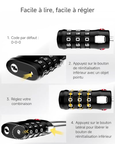 Thumbnail 8 de LUGGEX Cadenas Valise TSA Approuvé – Cadenas avion à 3 chiffres, lot de 4