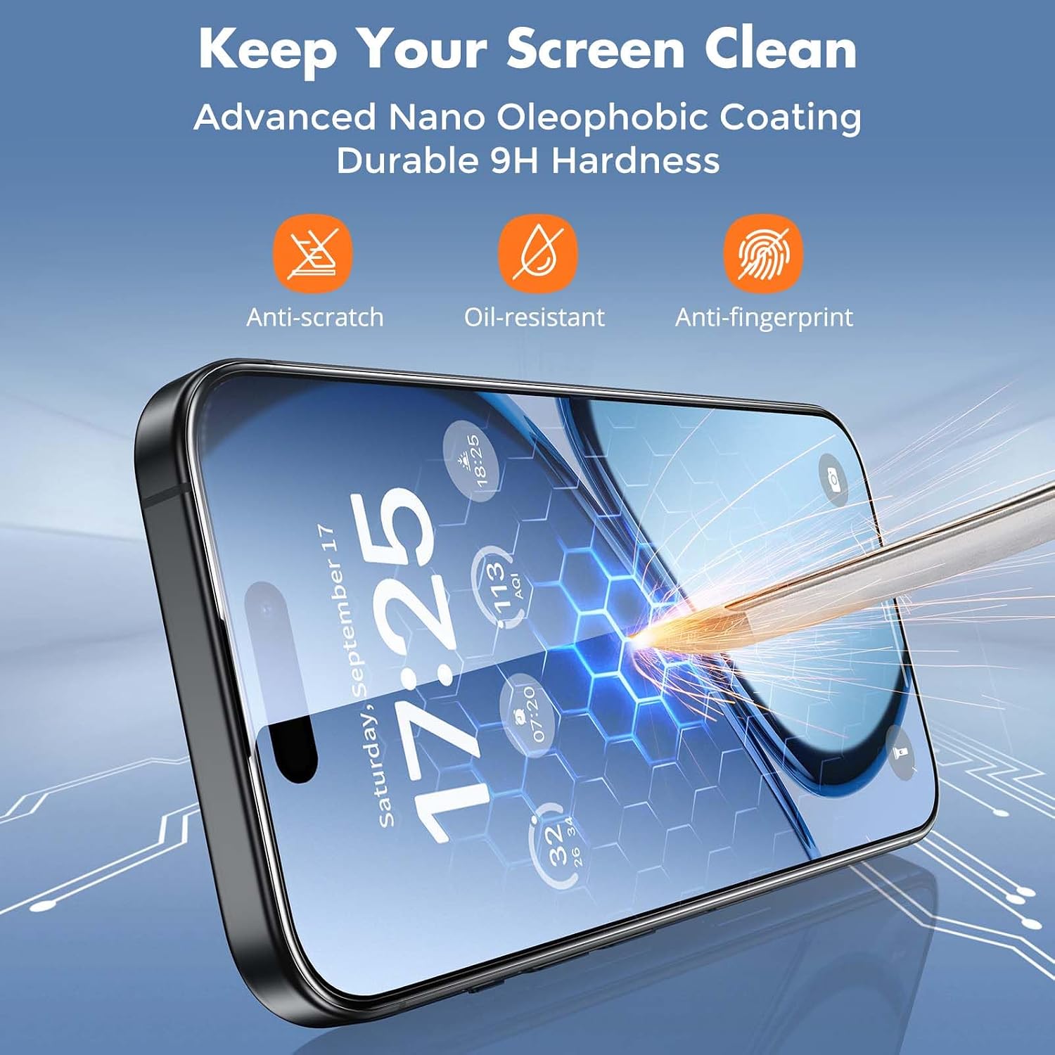 Detalle de UNBREAKcable 3-Pack Screen Protector for iPhone 15 (6.1”) – Double Shatterproof Tempered Glass, Easy Installation Frame, 99.9% HD Clarity