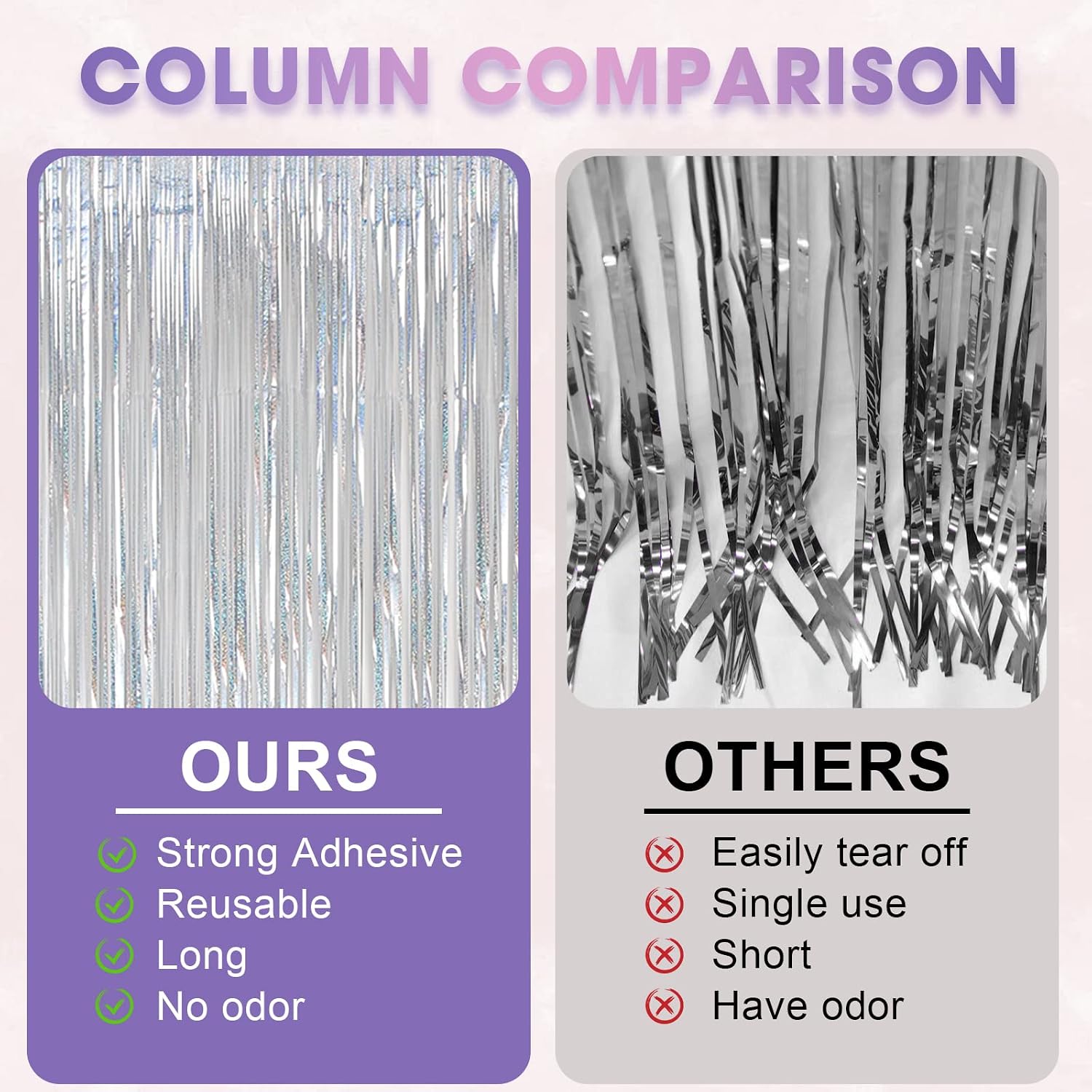 Thumbnail 4 de Voircoloria Foil Fringe Curtains Laser Silver 3-Pack