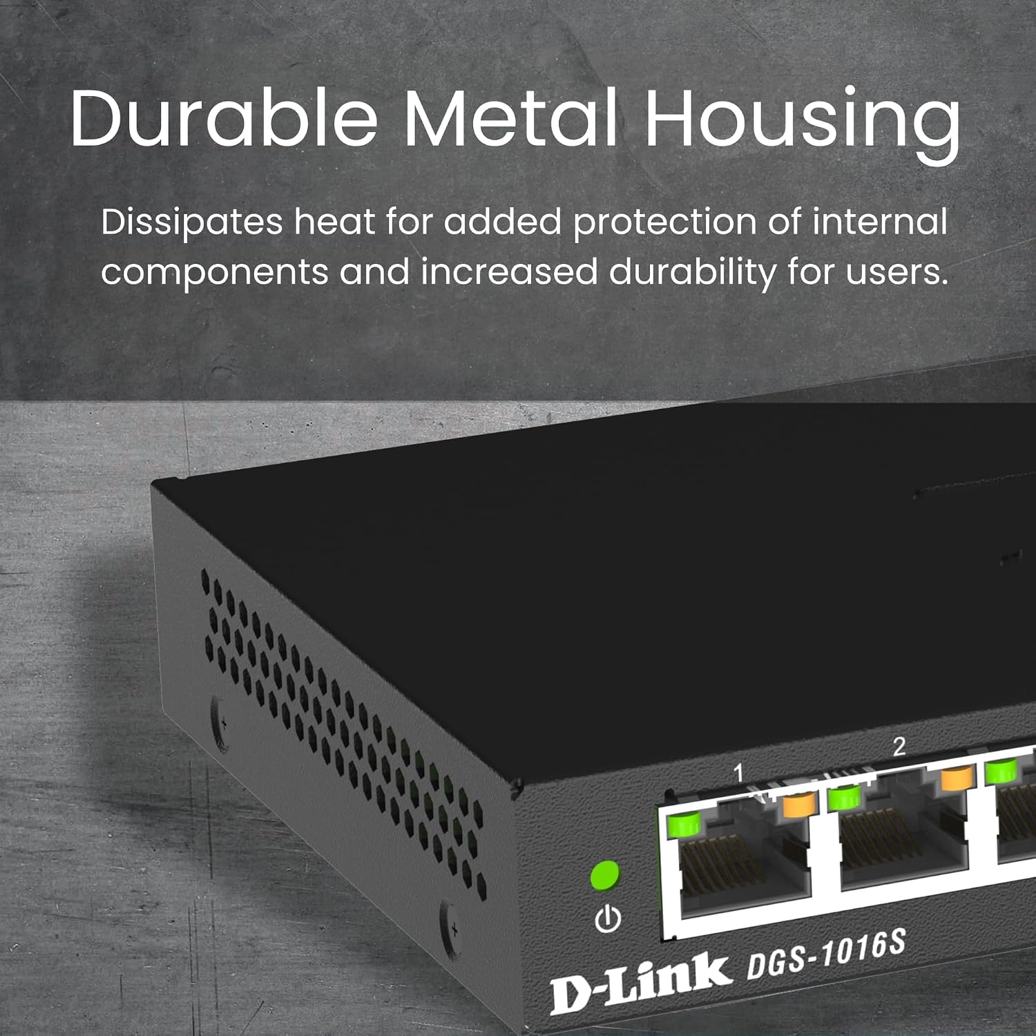 Thumbnail 4 de D-Link DGS-1016S 16-Port Unmanaged Gigabit-Switch (lüfterlos, Low-Profile Metallgehäuse, Desktop/Wandmontage)