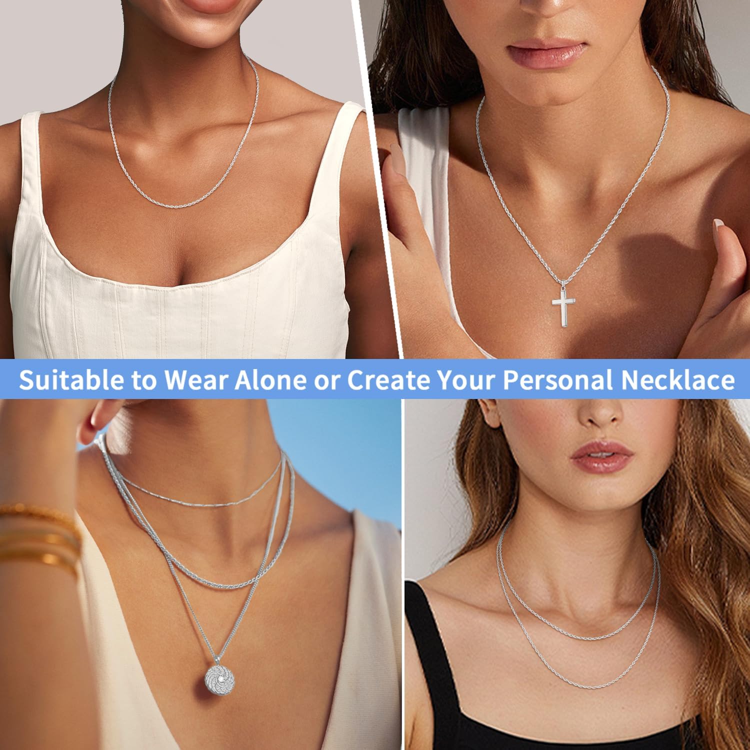Detalle de Jewlpire Sterling Silver Chain Necklace, 925