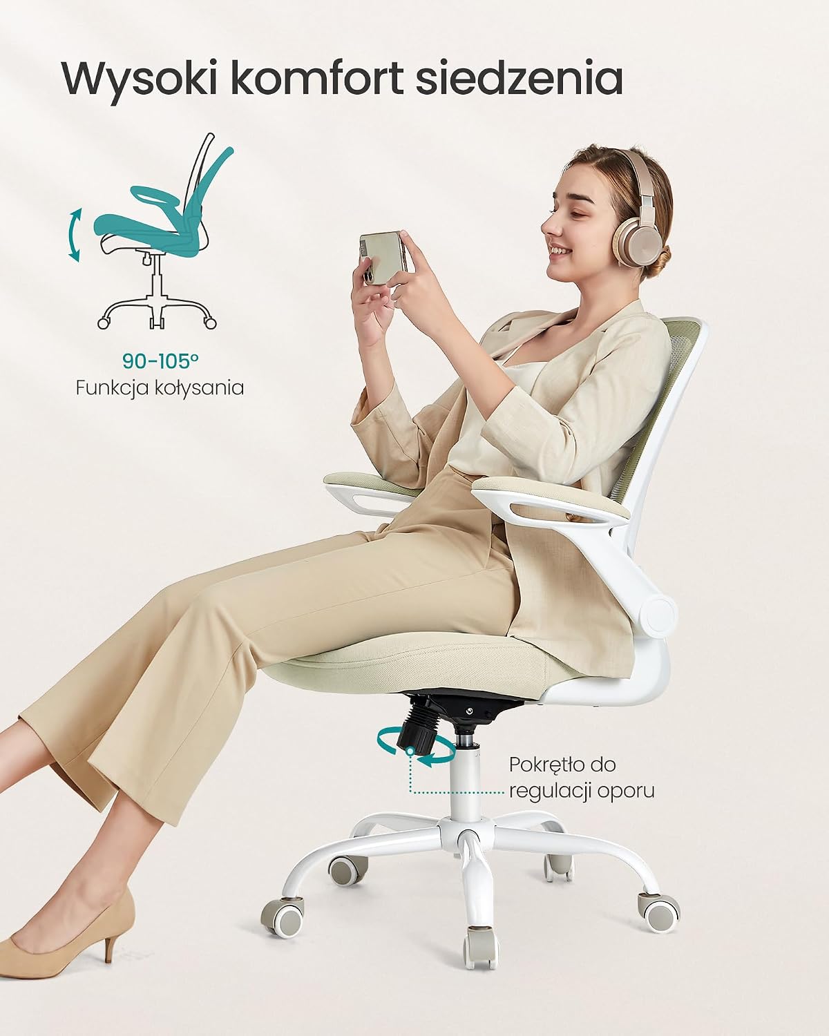 Detalle 2 de SONGMICS UOBN037K02 – ergonomiczny fotel biurowy z siatką, zagłówkiem i regulacją