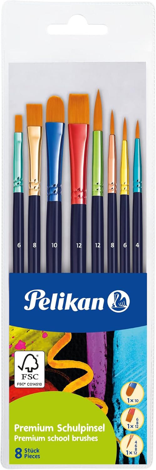 Detalle 2 de Pelikan Premium Schulpinsel-Set mit 8 Pinseln – Haar- und Borsten-Pinseln im praktischen Etui
