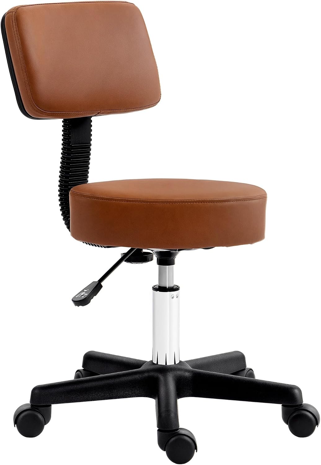 Detalle de HOMCOM 503-023V70BN Salon Stool with Padded Back, 5 Wheels, Brown