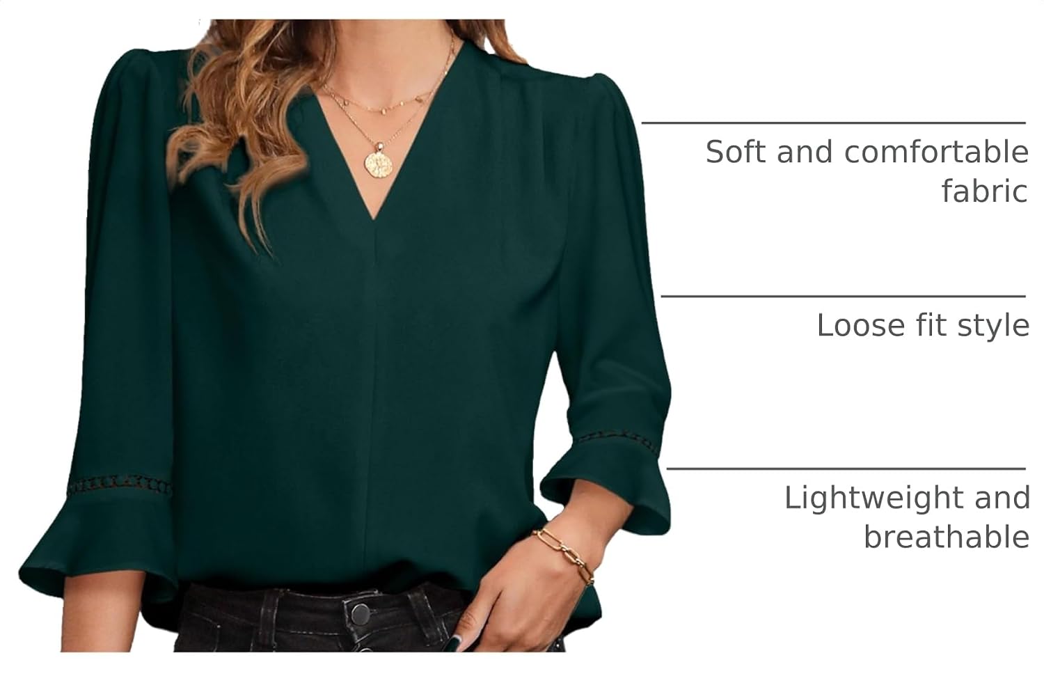 Thumbnail 3 de EVALESS 3/4 Sleeve Top Pleated V Neck