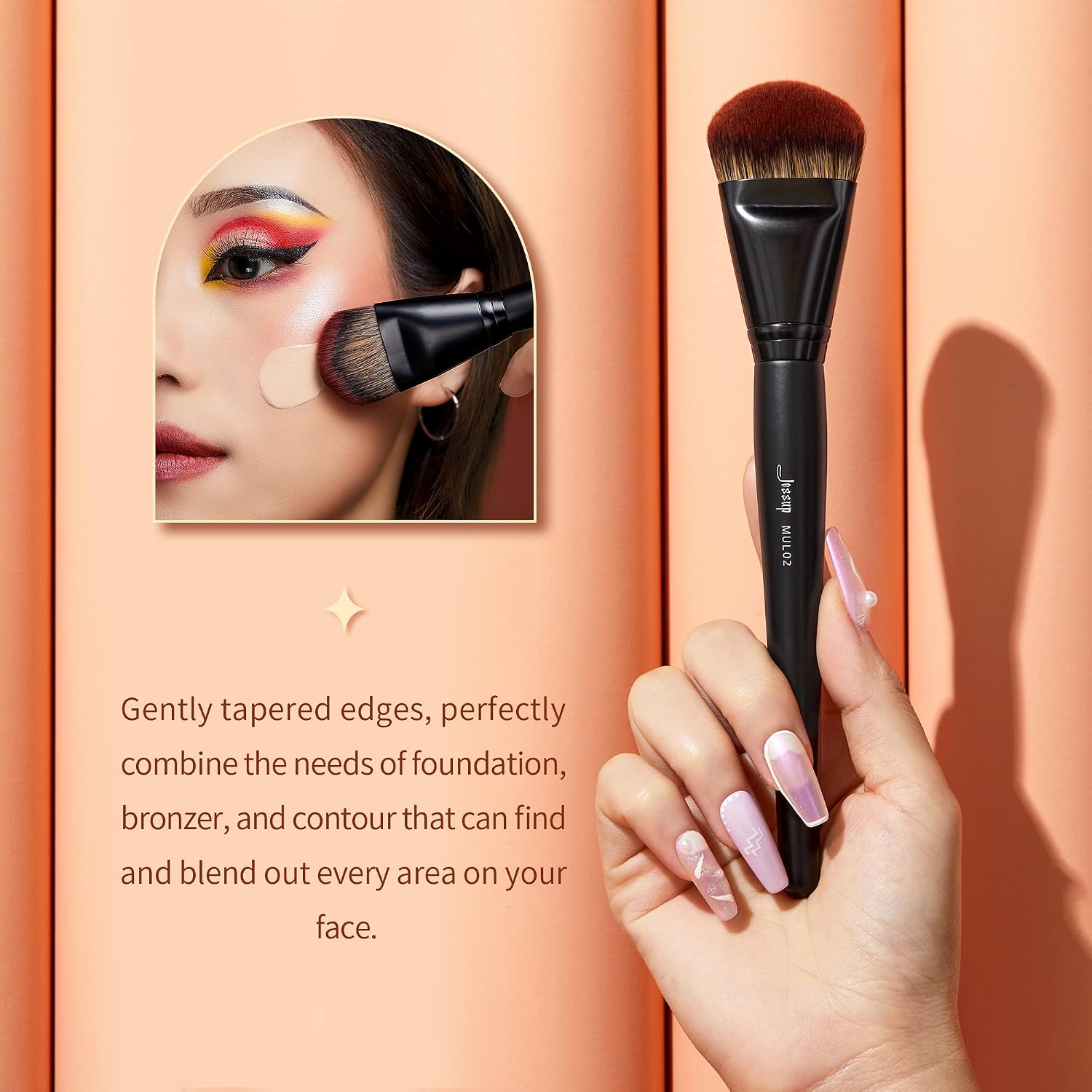 Thumbnail 4 de Jessup MUL02 schuine foundationkwast voor vloeibare make-up, met dichte nylon haren