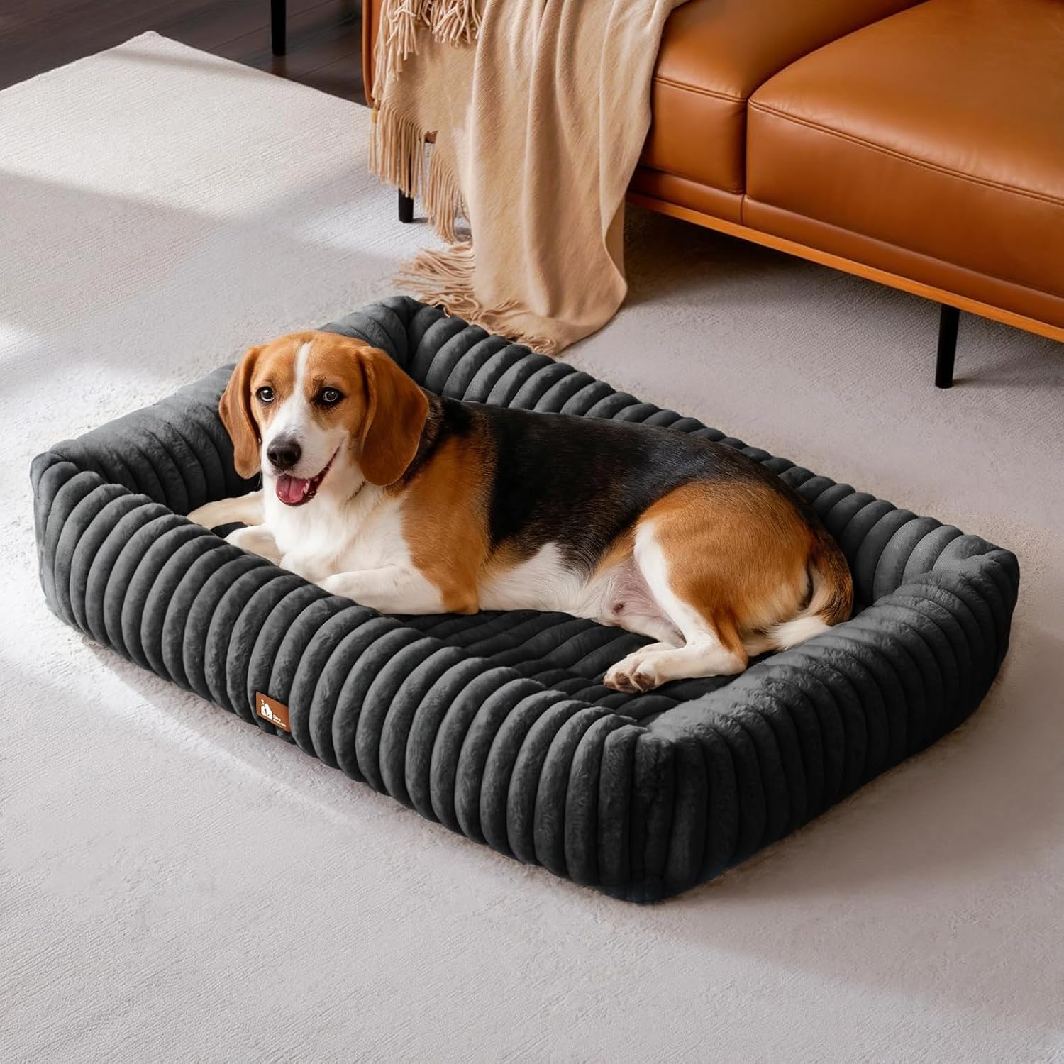 Detalle de Upvilla Luxusweicher Hundekorb – Vier-Seiten-Hundebett mit Memory-Schaum, abnehmbarem Bezug (Schwarz, 92 × 69 × 20 cm)