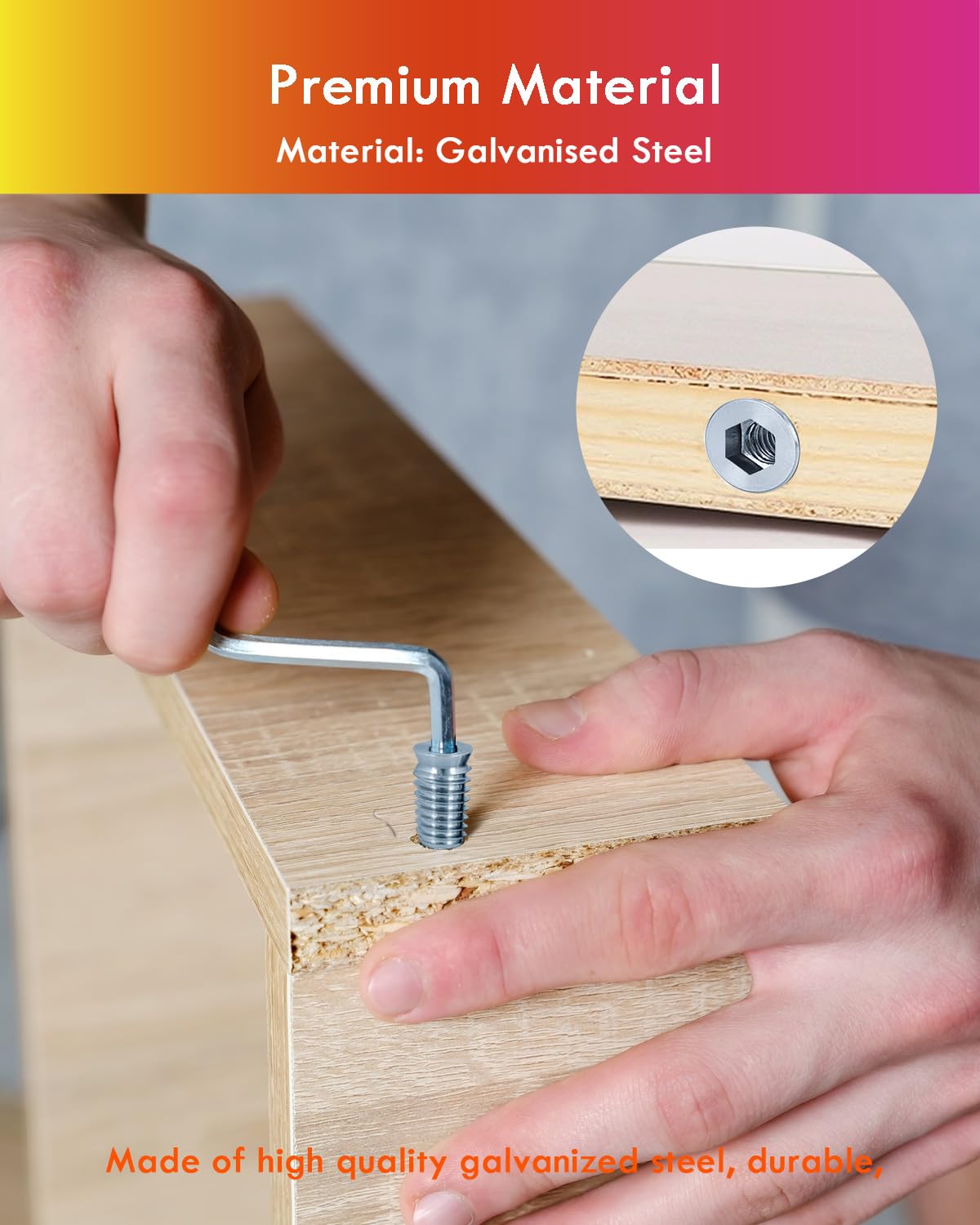 Thumbnail 3 de Gewindeeinsatz Gorffy – 170 Stück Einschraubmutter Holz mit 13 Größen (M6/M8/M10), verzinkt, sicher verankert in Holzmöbeln