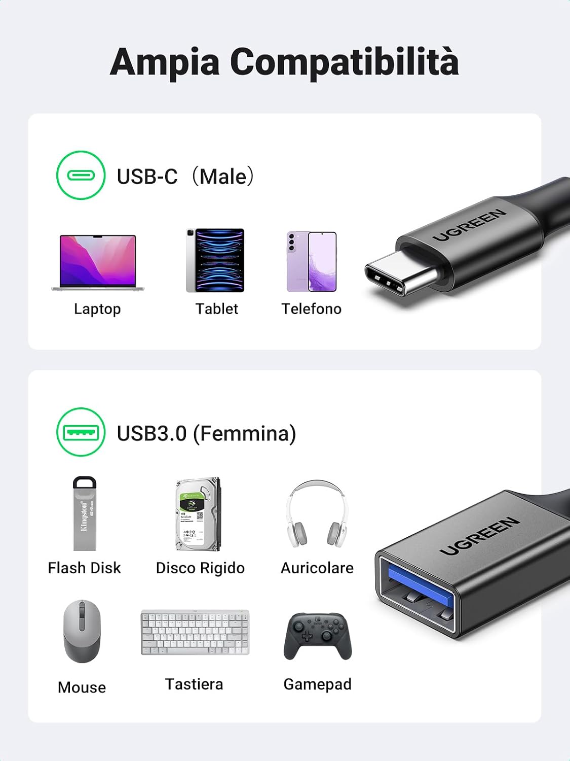 Detalle 2 de UGREEN Cavo OTG USB-C a USB 3.0