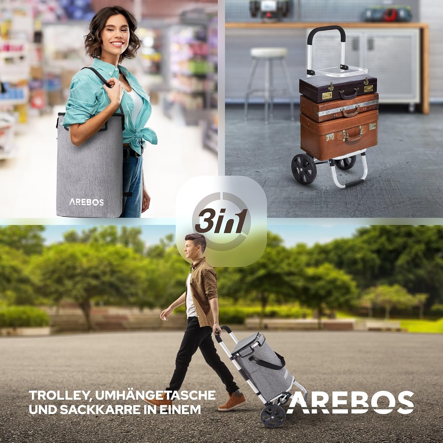 Thumbnail 2 de Arebos 3in1 Einkaufstrolley | Großer Trolley 56 Liter mit Kühlfach und klappbarer Tasche