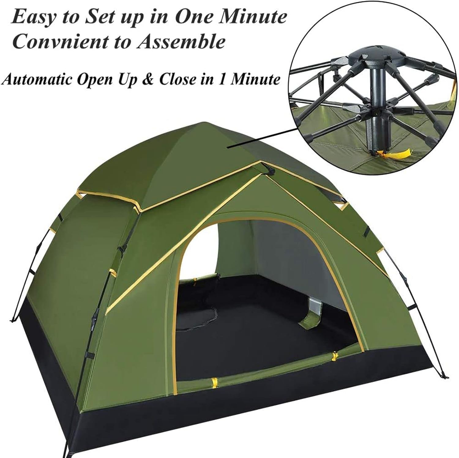 Detalle de GEEDIAR 3-4 Person Instant Pop Up Tent: Easy Setup, 3000mm Waterproof Dome for Festivals and Outdoors
