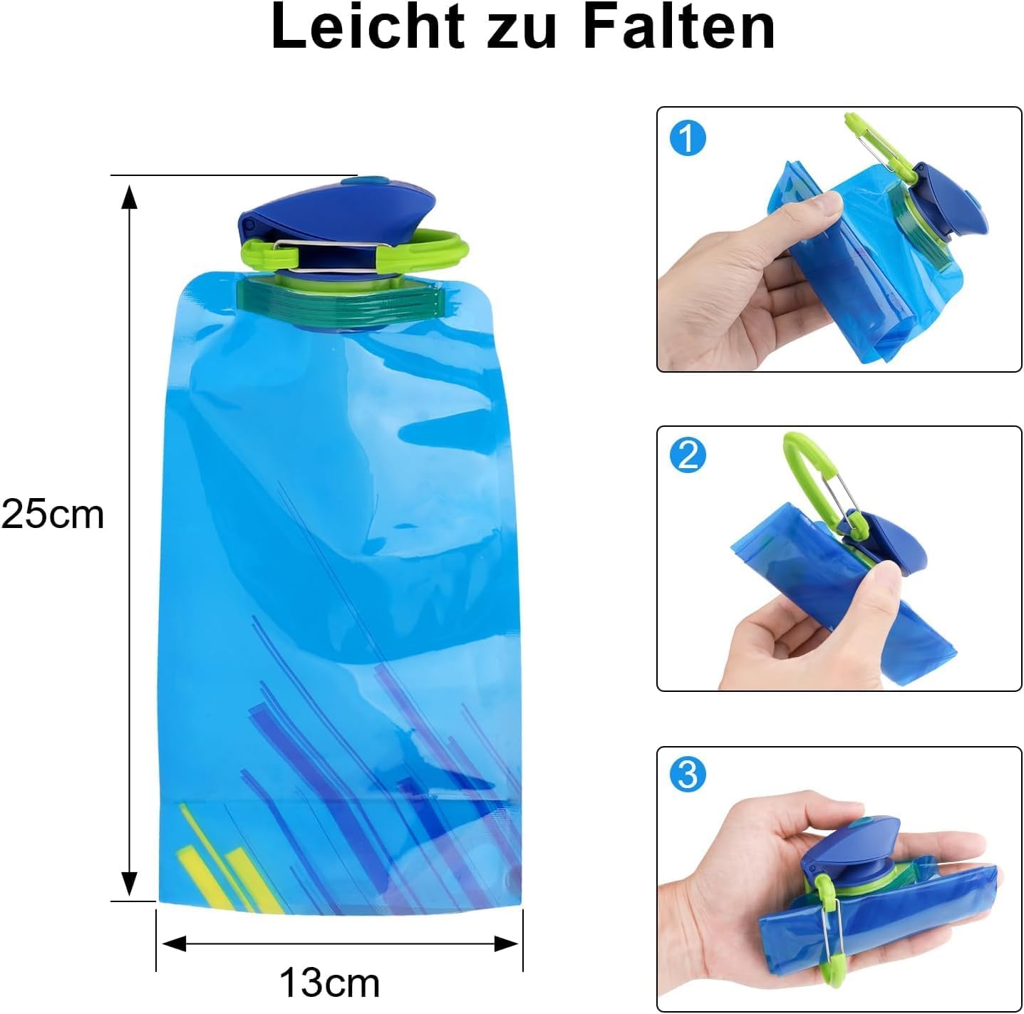 Detalle 2 de VIEVRE Faltbare Trinkflasche 2 Stück – Wiederverwendbar, BPA-frei, Schwarz