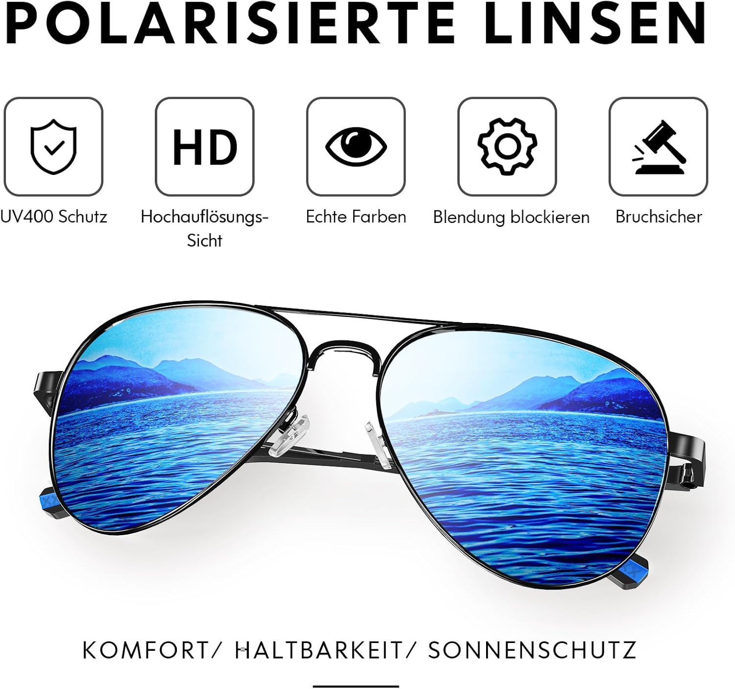 Thumbnail 6 de DADA-PRO Sonnenbrille Herren Polarisiert Pilotenbrille Metallrahmen UV400 – Unisex