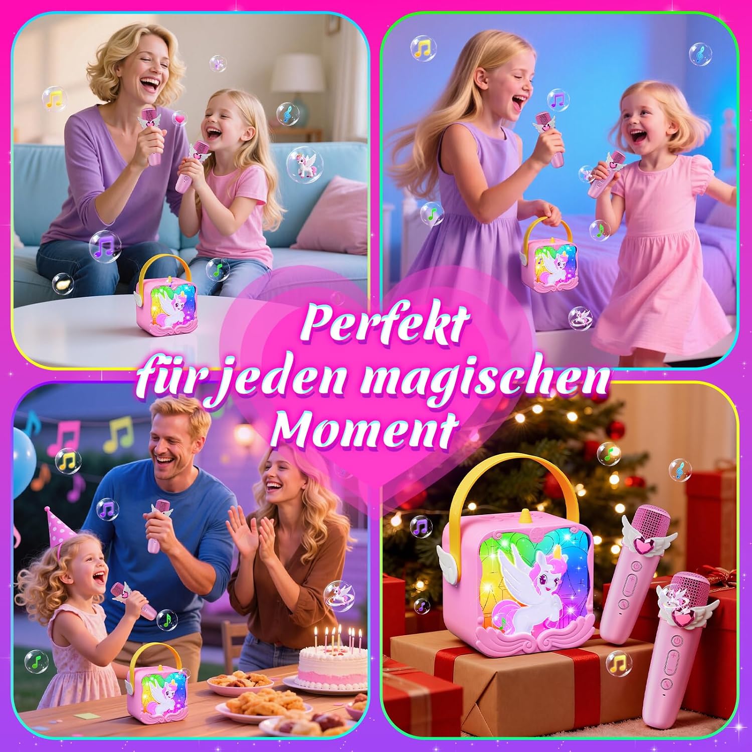 Thumbnail 6 de Neueste Einhorn Karaoke Maschine 2 Mikrofon – Tragbares Musikspielzeug für Mädchen 3–12 Jahre mit LED-Lichtern