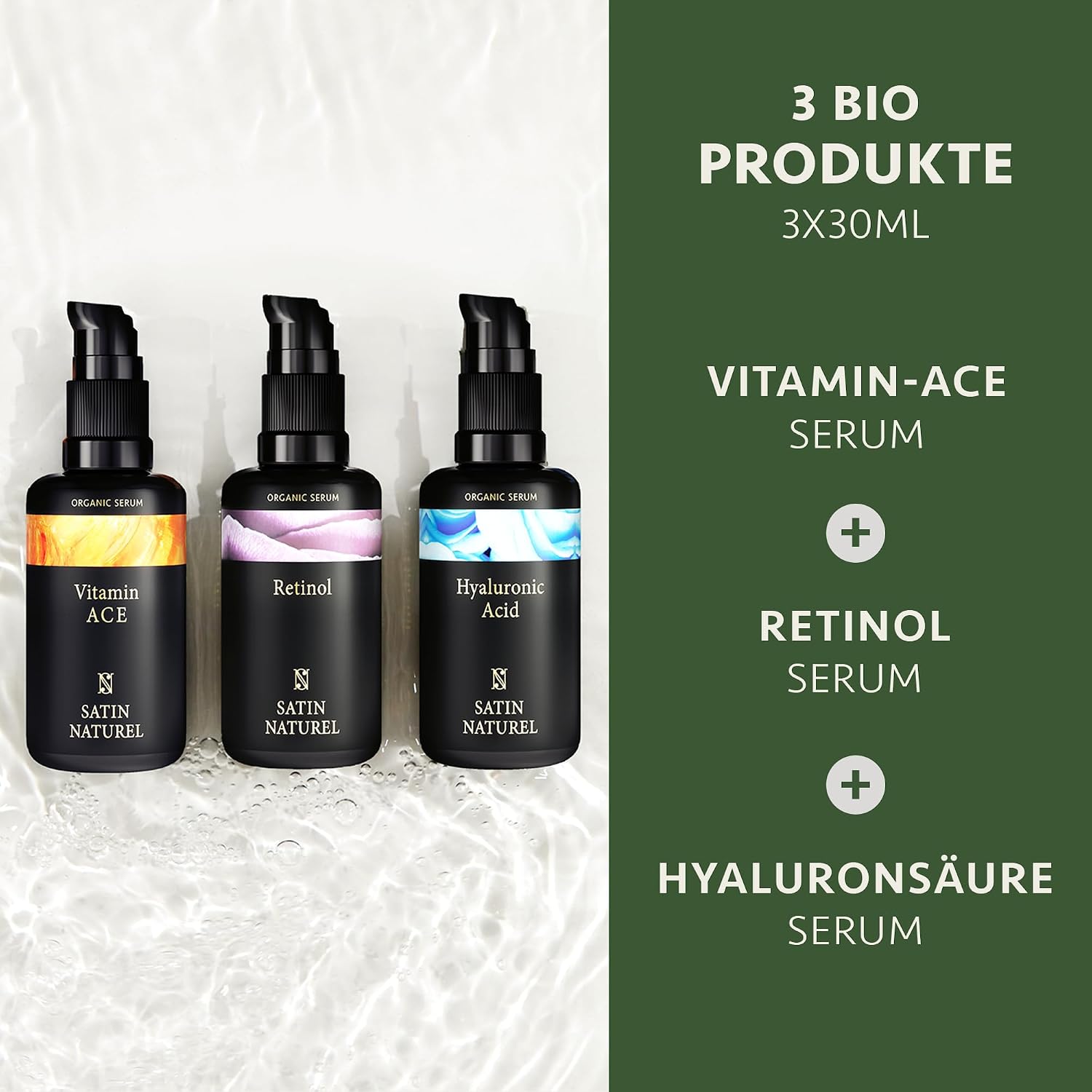 Thumbnail 3 de Satin Naturel Luxus-Geschenkset 3x30ml Serum – Retinol, Hyaluron, Vitamin C