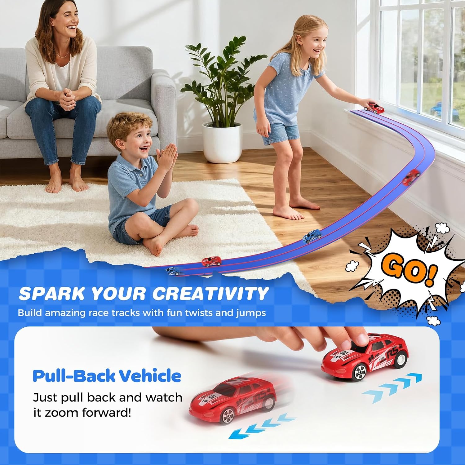 Detalle de TAEMVV 15 Ft Dual Flexible Race Track for Kids — DIY Side-by-Side Car Track with 1/64 Diecast Compatibility