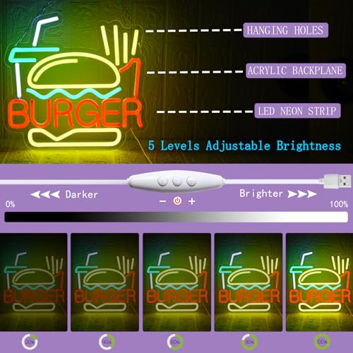 Thumbnail 3 de Panneau Néon Burger UExnkj-Y — 32 × 31 cm, LED SIlicone, ambiance snack avec frites et cola