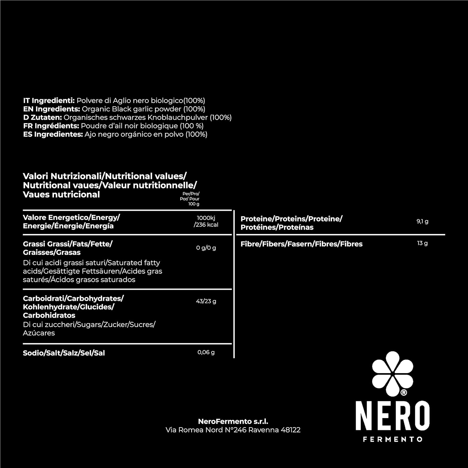 Detalle 2 de NERO FERMENTO NB Polvere di Aglio Nero Biologico 30 g – Made in Italy, senza conservanti