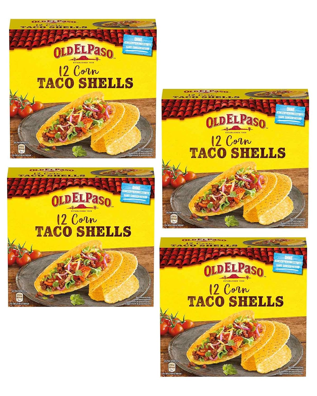 Detalle de Old El Paso Taco Shells glutenfrei – Mais-Tortillas in Schalenform, Packung mit 4