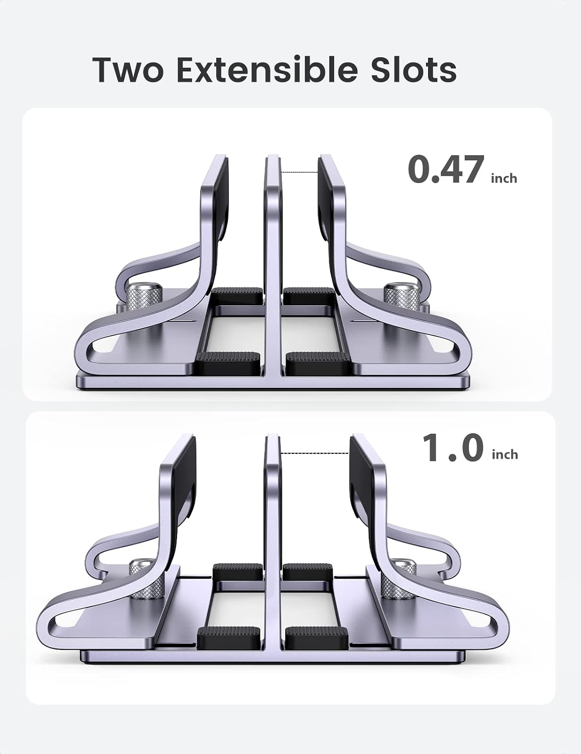 Detalle de UGREEN Adjustable Vertical Laptop Stand, Two Slots, Aluminium