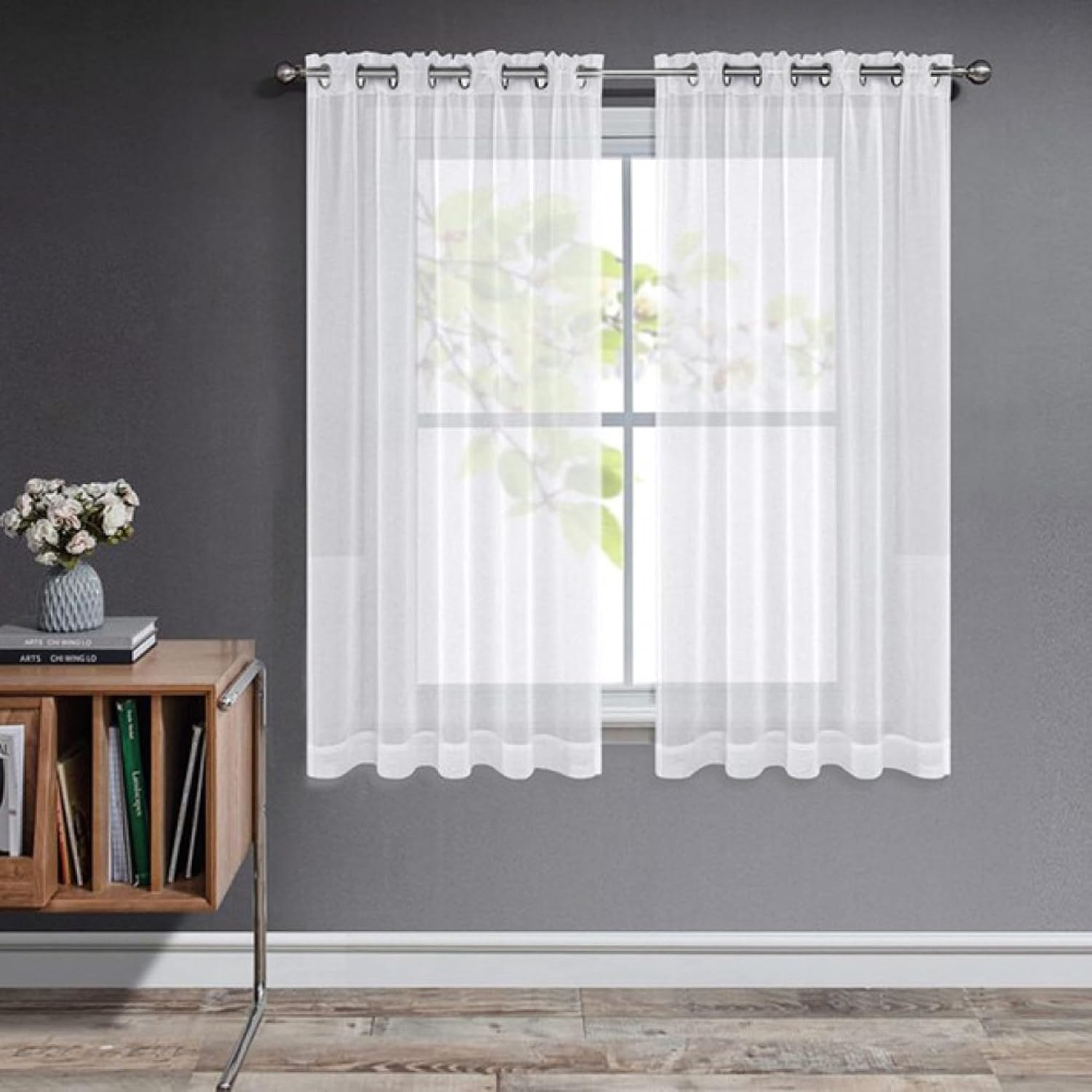 Detalle de Joydeco Lot de 2 rideaux voilages blancs 140 x 137 cm