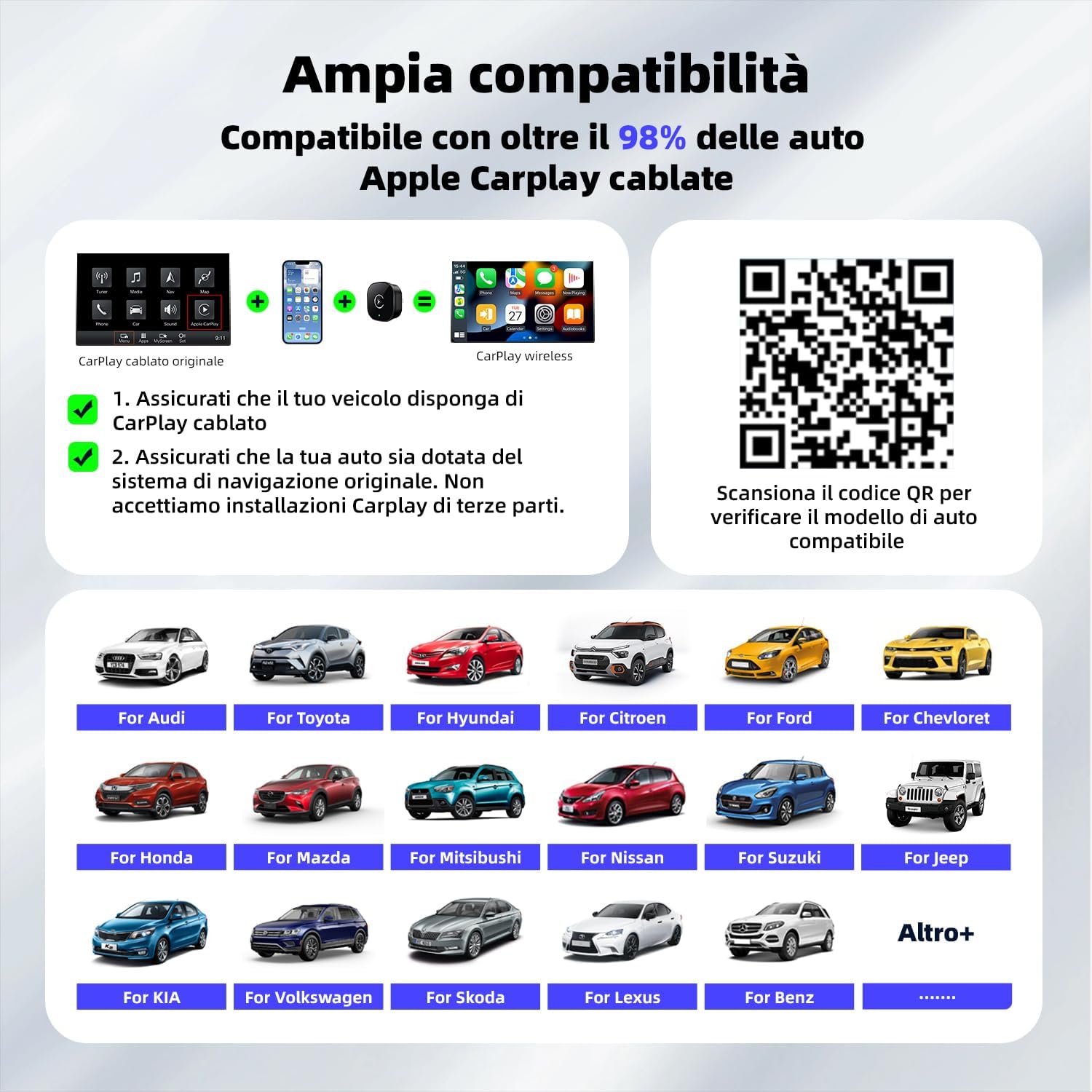 Thumbnail 6 de MYCIMRE 2026 Adattatore Wireless CarPlay: CarPlay cablato e wireless, design mini USB per auto