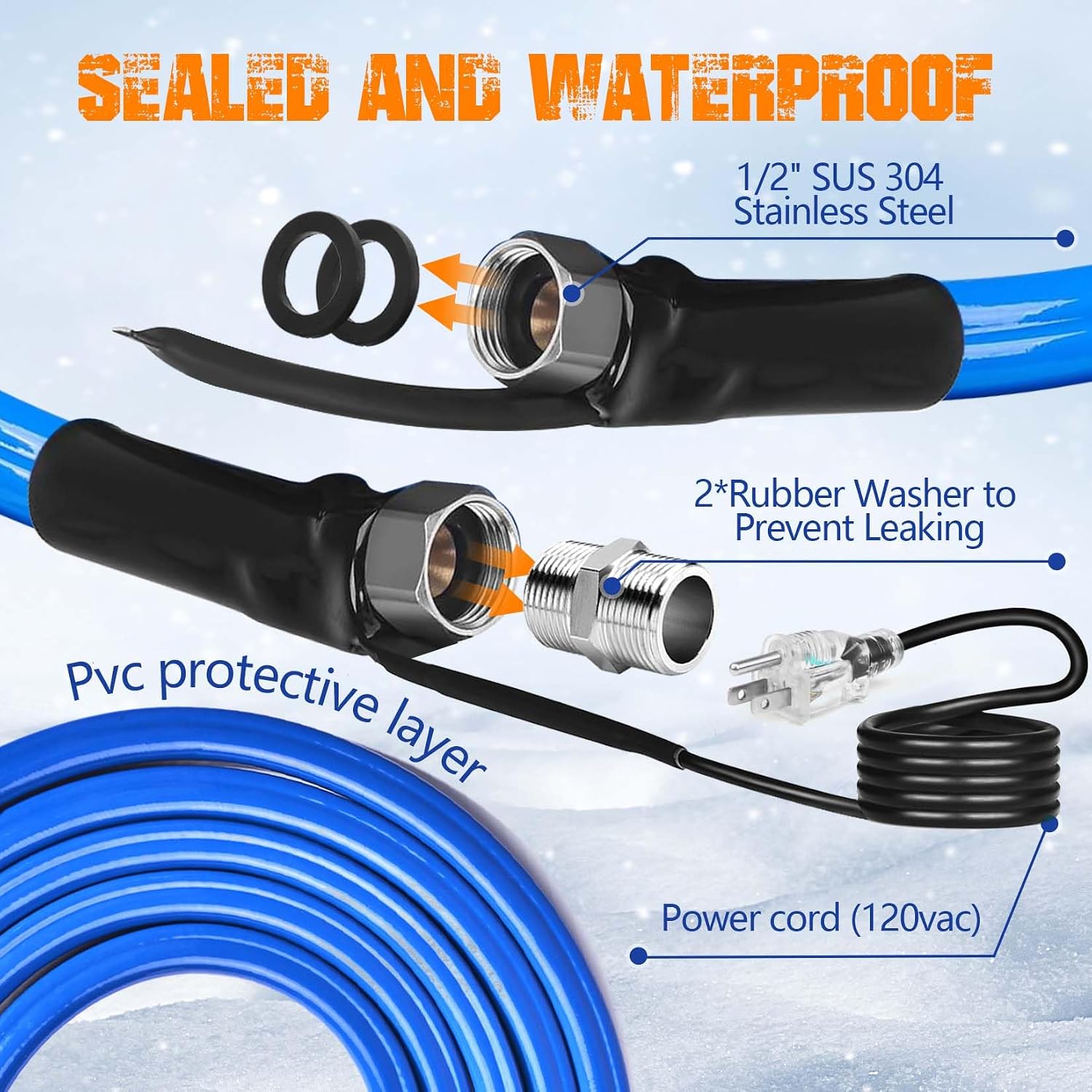 Detalle 1 de 30FT Heated Water Hose — Freeze Protection to -45°F 🚰