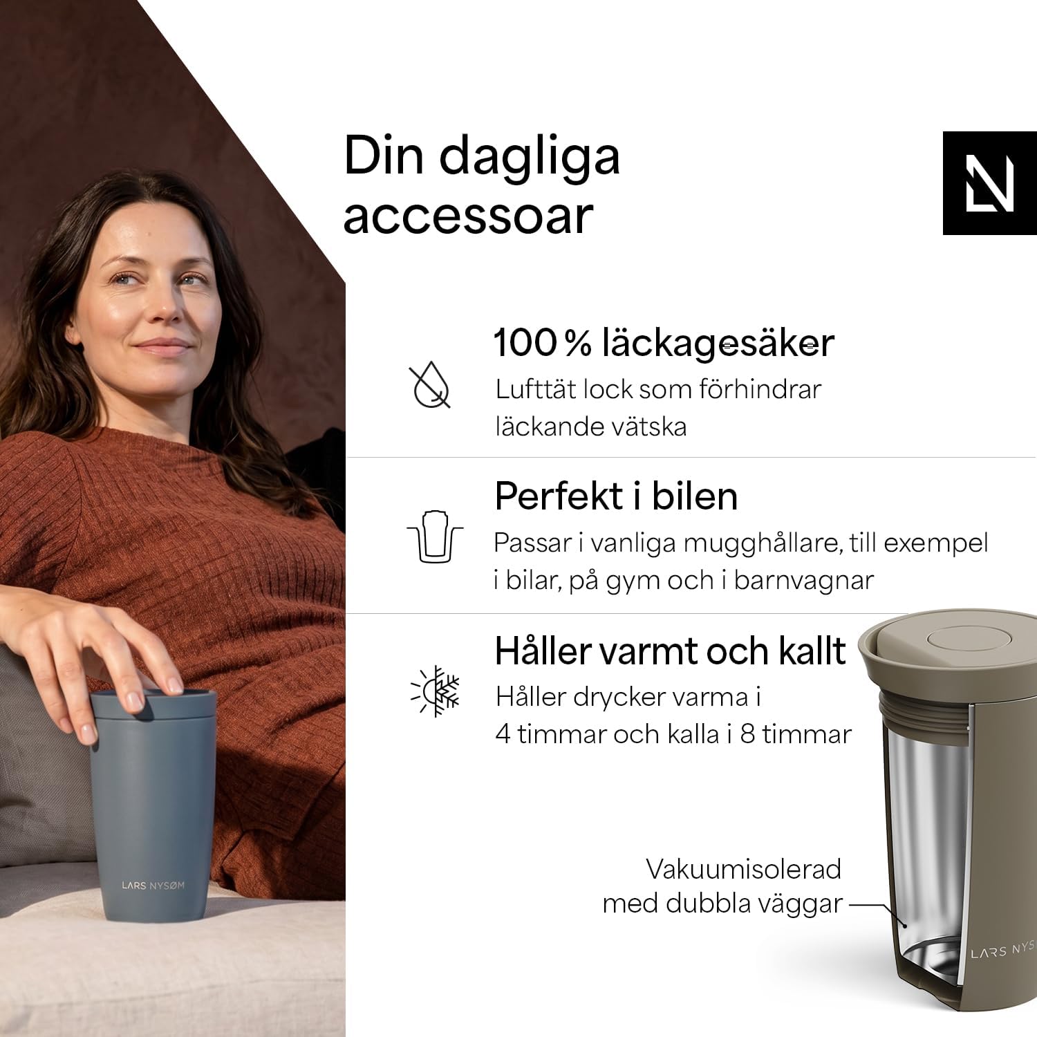 Detalle 2 de LARS NYSØM Vågen termomugg 350 ml med Quick-Press-lock och vakuumisolering