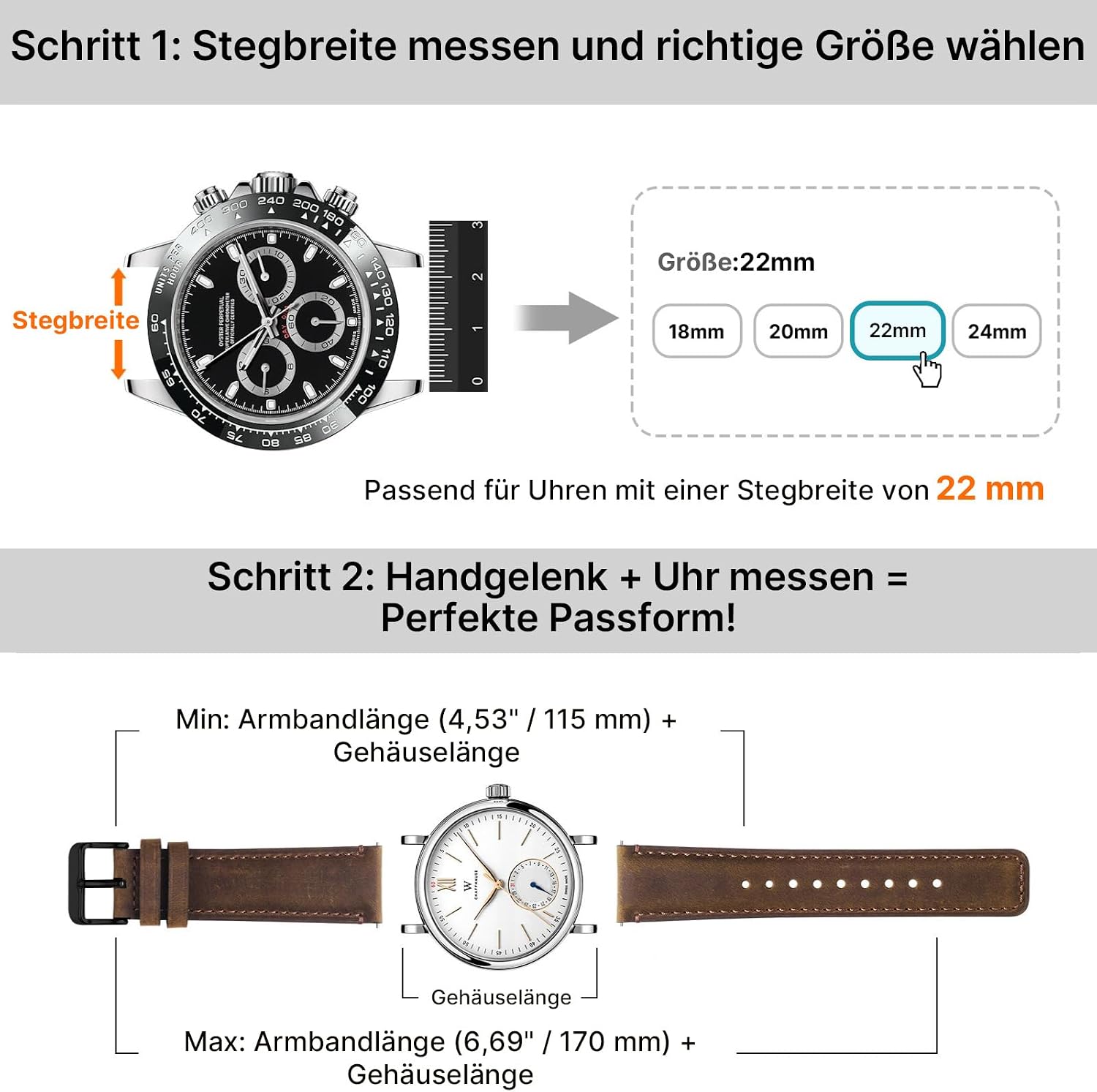 Detalle 2 de Fullmosa 22mm Echtleder Uhrenarmbänder Set