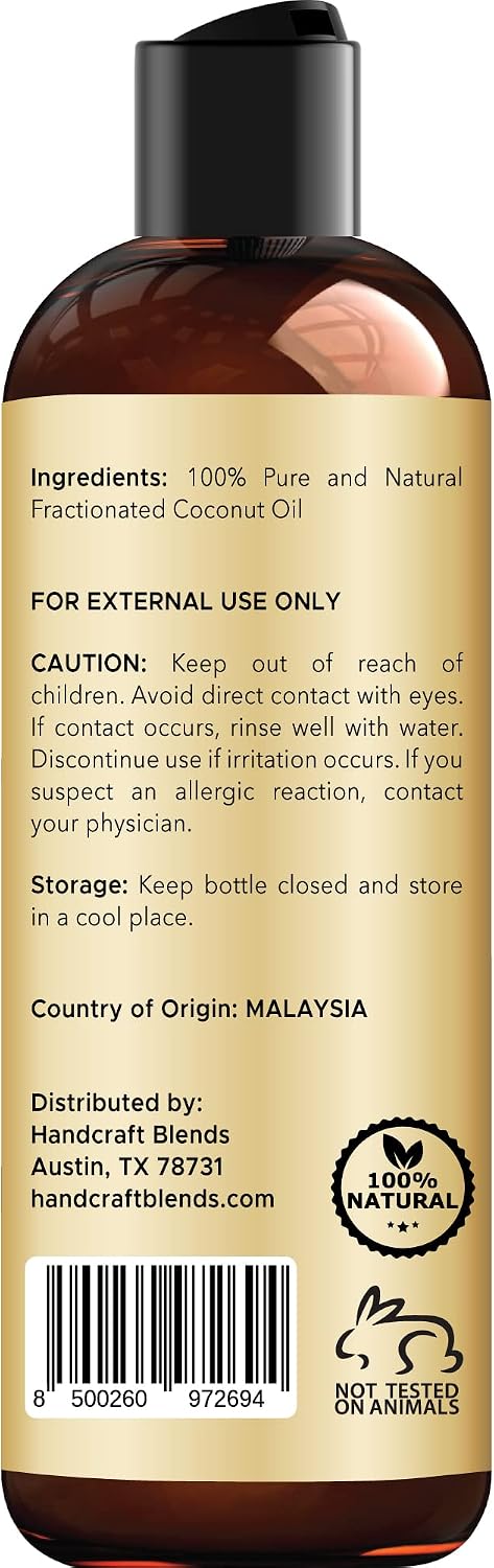 Detalle de Handcraft Blends Fractionated Coconut Oil (236 ml) – 100% pure, hexane-free carrier oil for hair & body