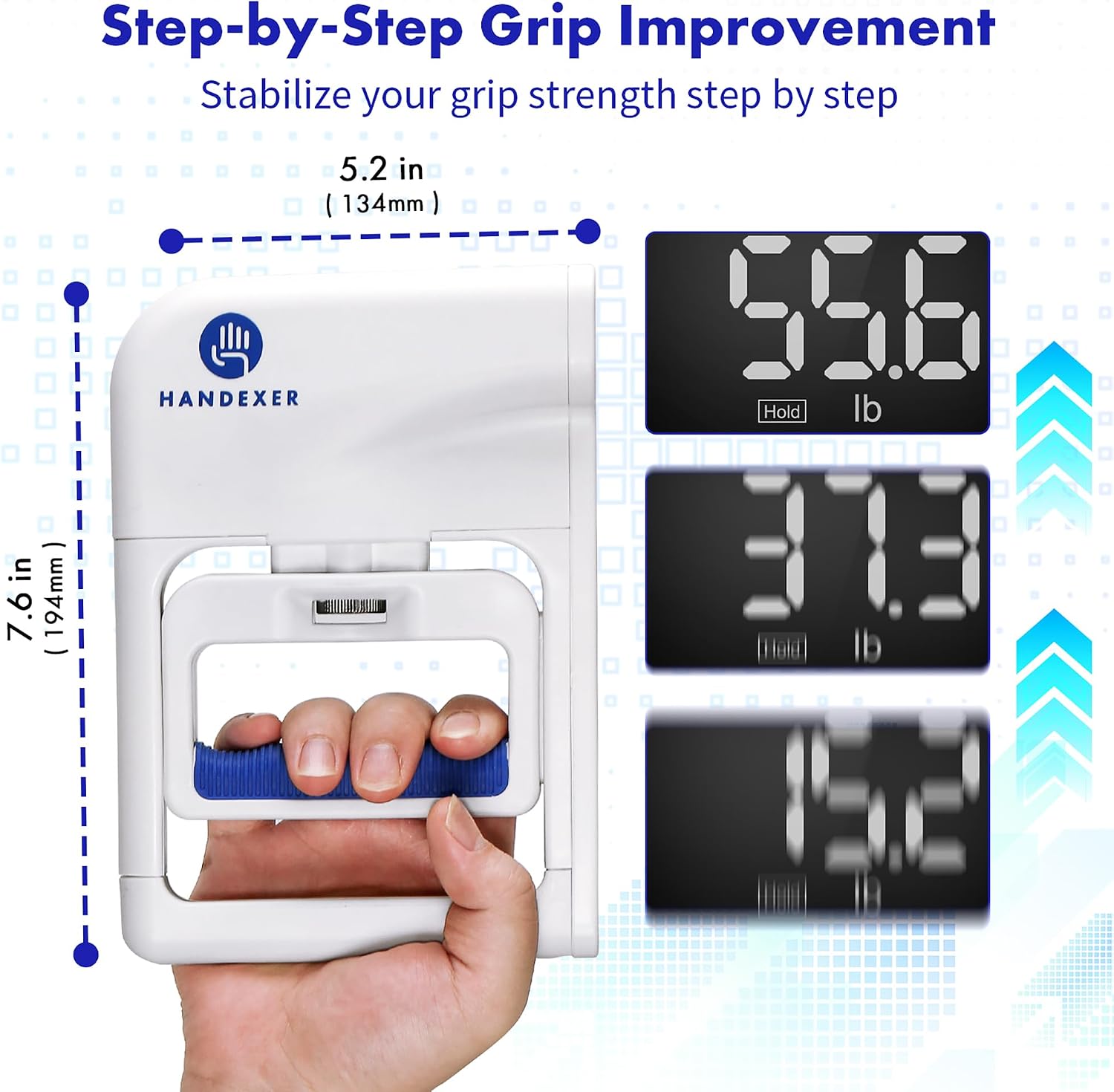 Detalle 2 de Handexer HFEH20WBAB Digital Grip Strength Tester, 265 lb/120 kg, Backlit LCD