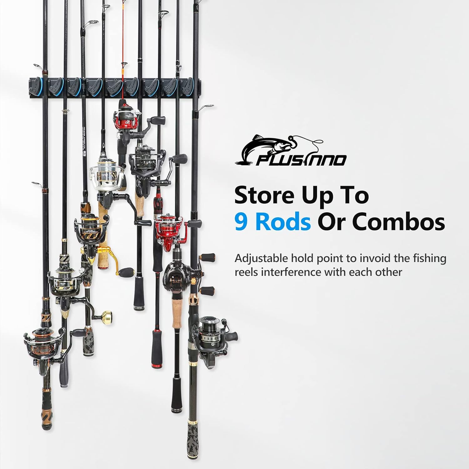 Thumbnail 2 de PLUSINNO Vertical Fishing Rod Holder (Wall Mounted) — Stores Up to 9 Rods or Combos