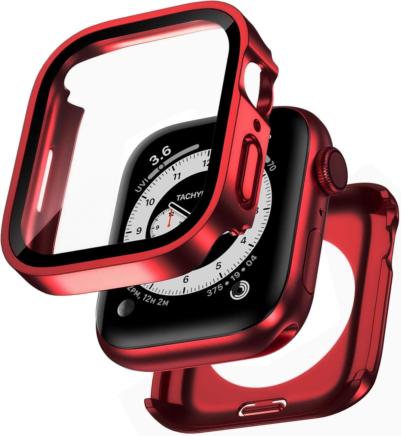 Detalle de Kawoco 2-in-1 wasserdichte Hülle für Apple Watch Series 9/8/7 (41 mm) in Rot – mit gehärteter Glas-Schutzfolie