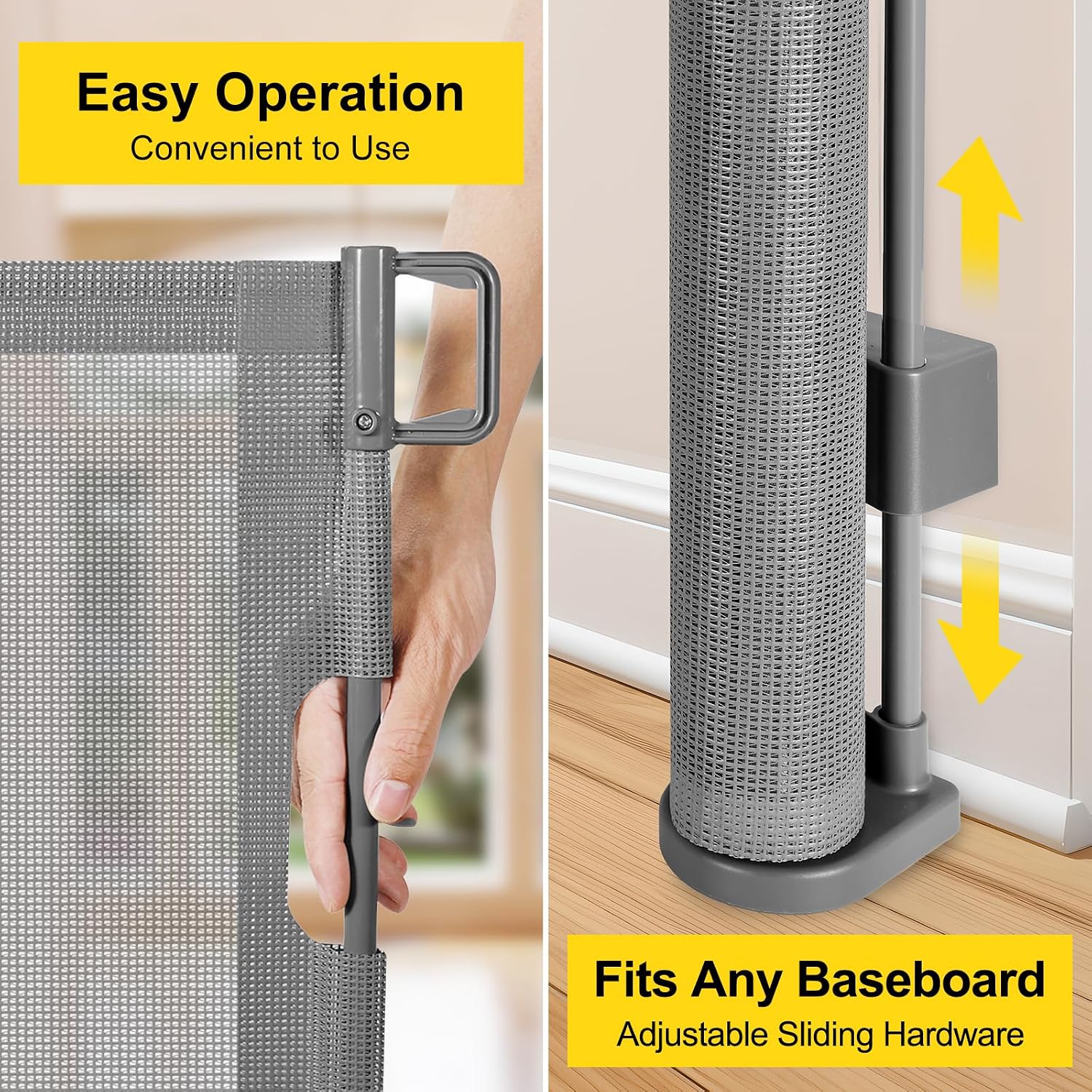 Thumbnail 5 de Bingguz 42" Retractable Baby Gate, 60" Wide, Gray Mesh with Reinforced Rods