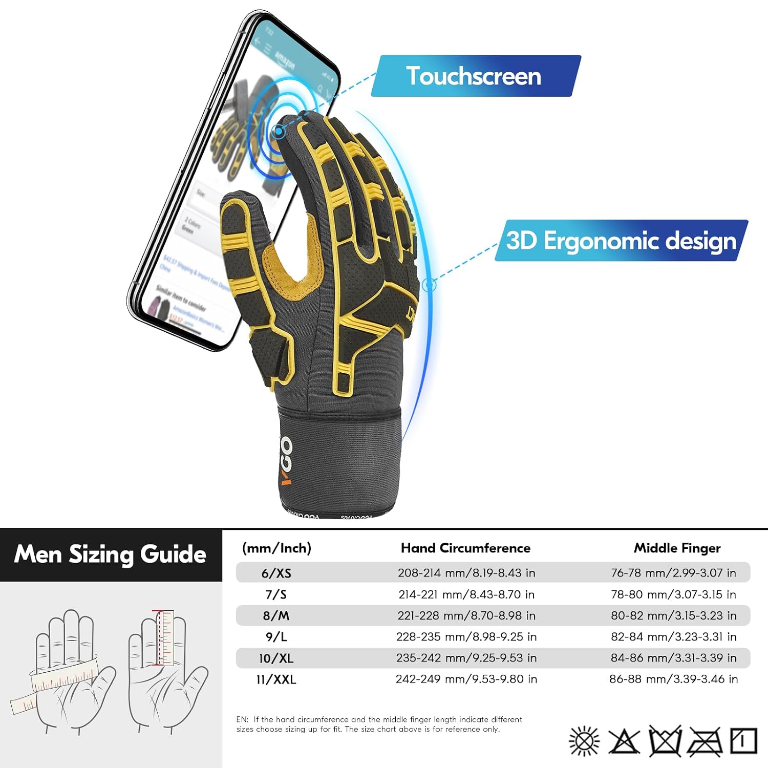 Thumbnail 5 de Vgo... Work Gloves Anti Impact Cowhide Touchscreen: Heavy-Duty Utility Gloves for Construction, Warehousing and More