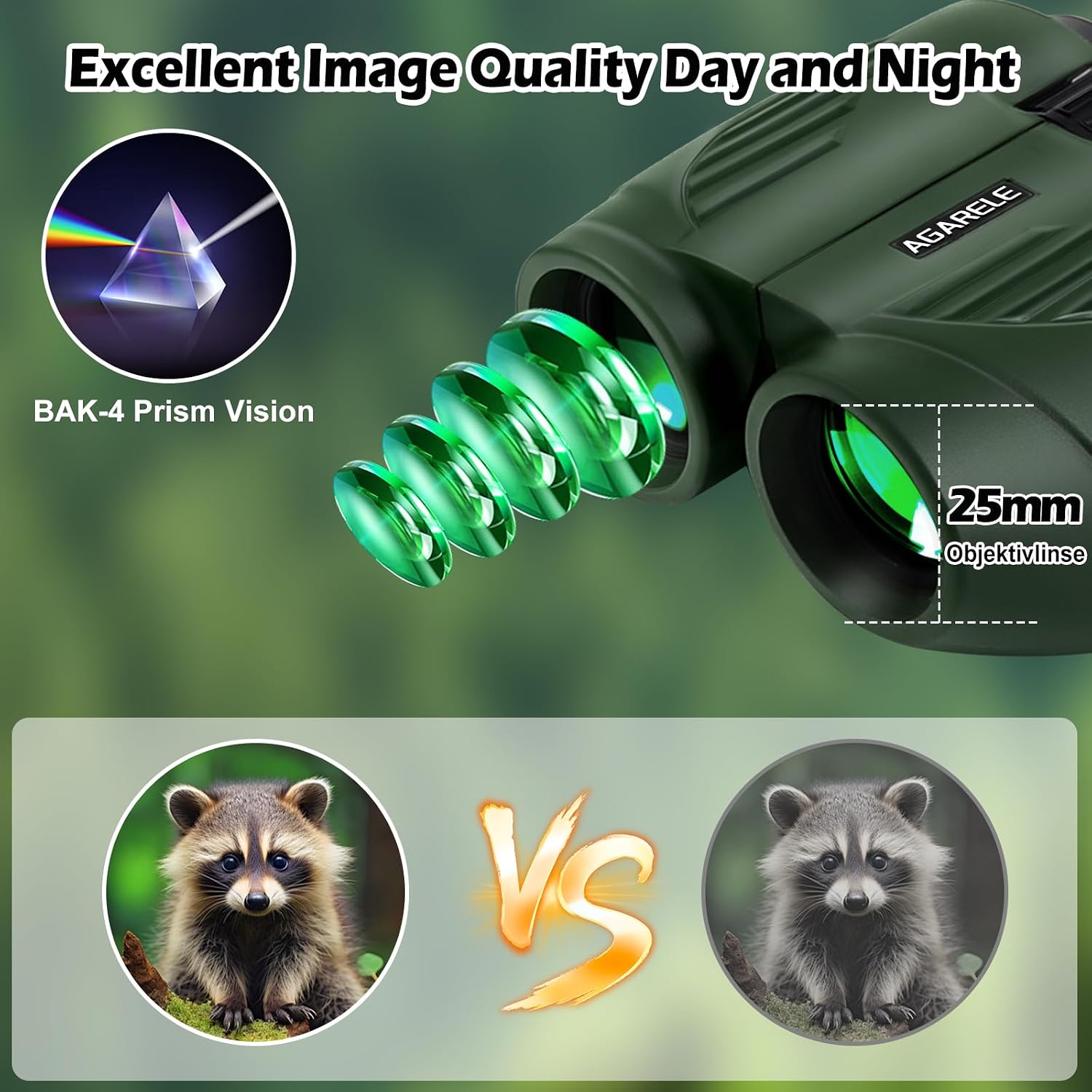 Detalle de Binoculars for Adults and Kids: 10x25 Compact Binoculars for Bird Watching, Theatre, Concerts, and More (Green)