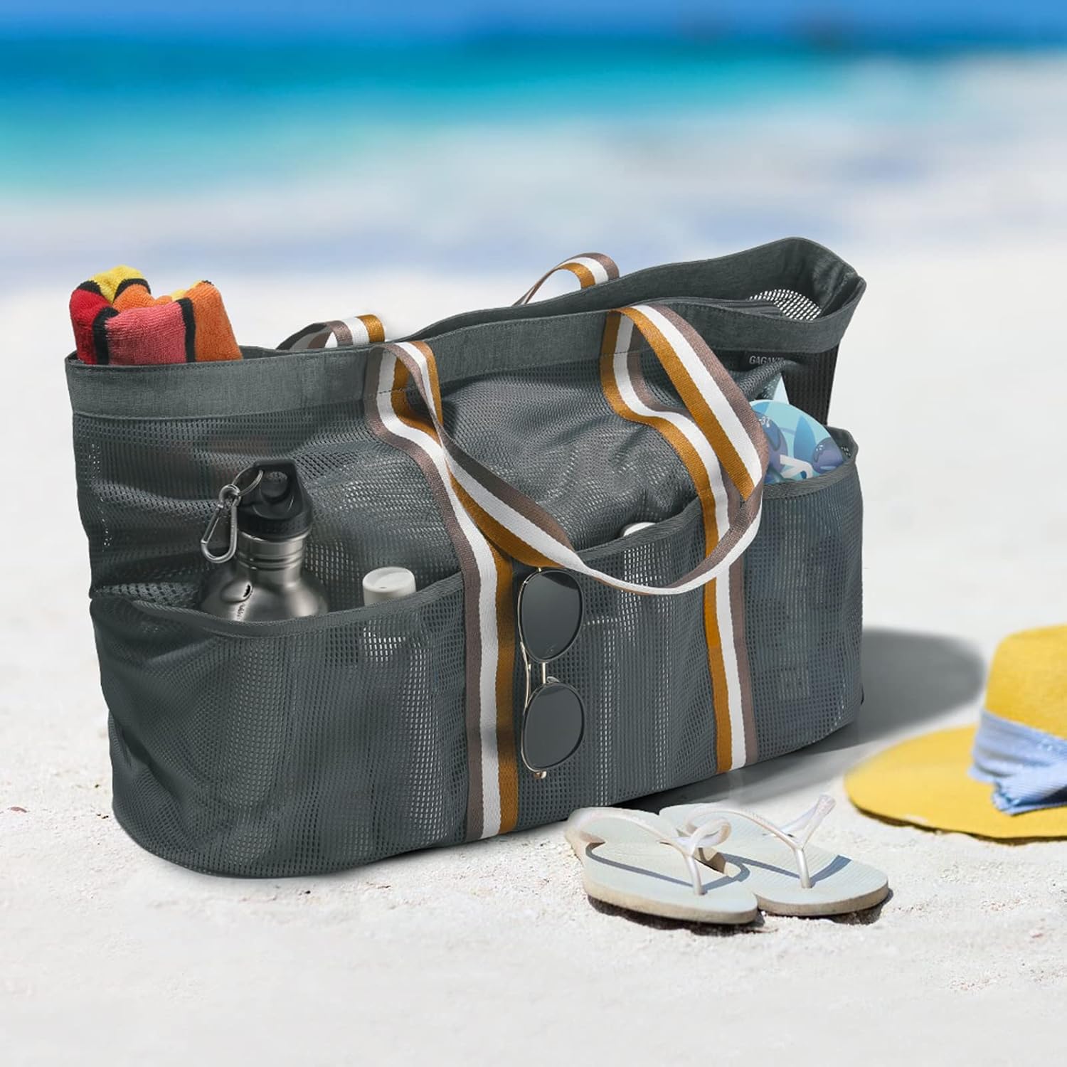 Thumbnail 1 de GAGAKU Sac de plage familial XXXL – Sac de bain en maille marine et fermeture éclair, version XXL
