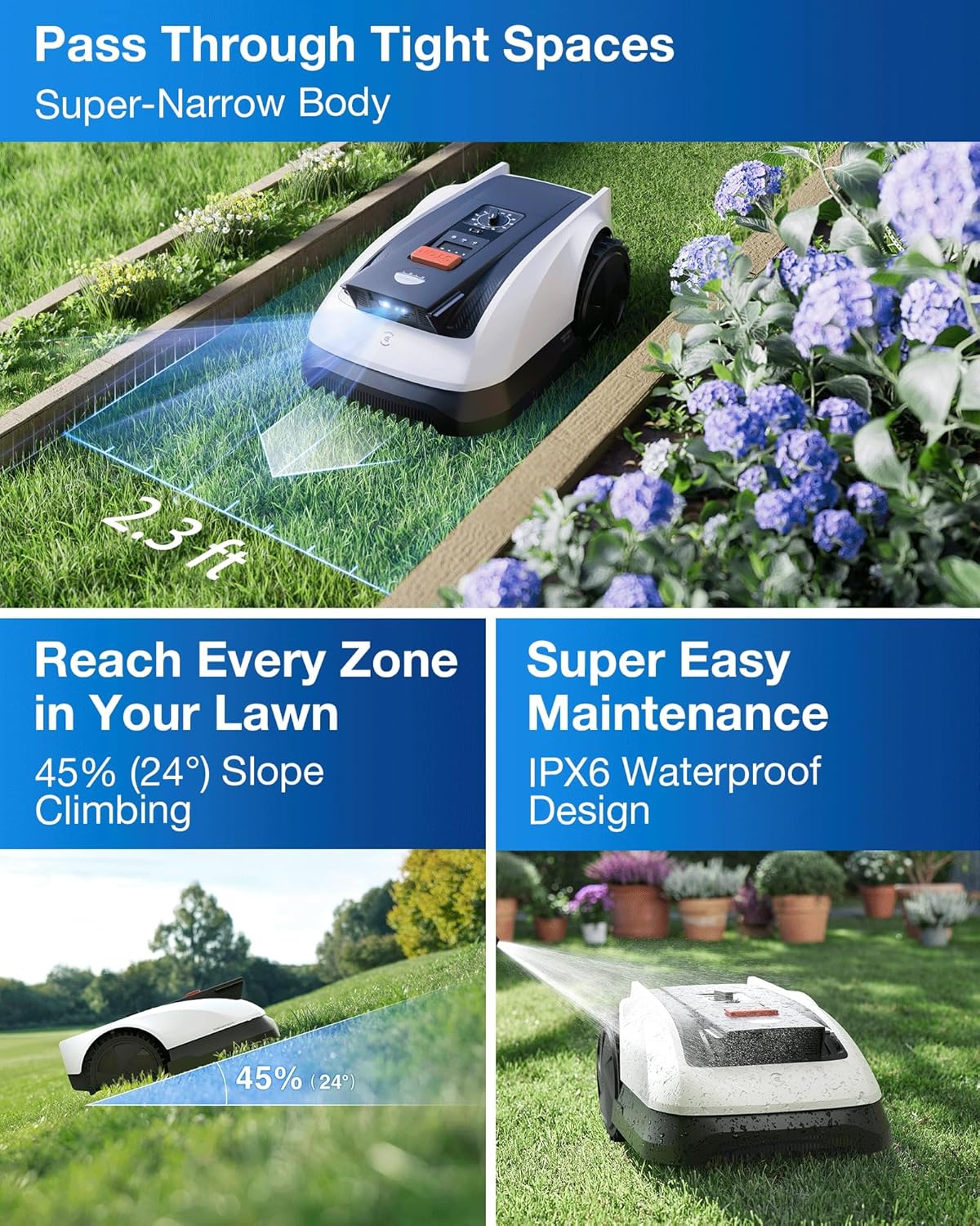 Detalle de ECOVACS GOAT O1000 RTK Robot Lawn Mower with Perimeter Wire-Free Vision, Zero-Edge Cutting