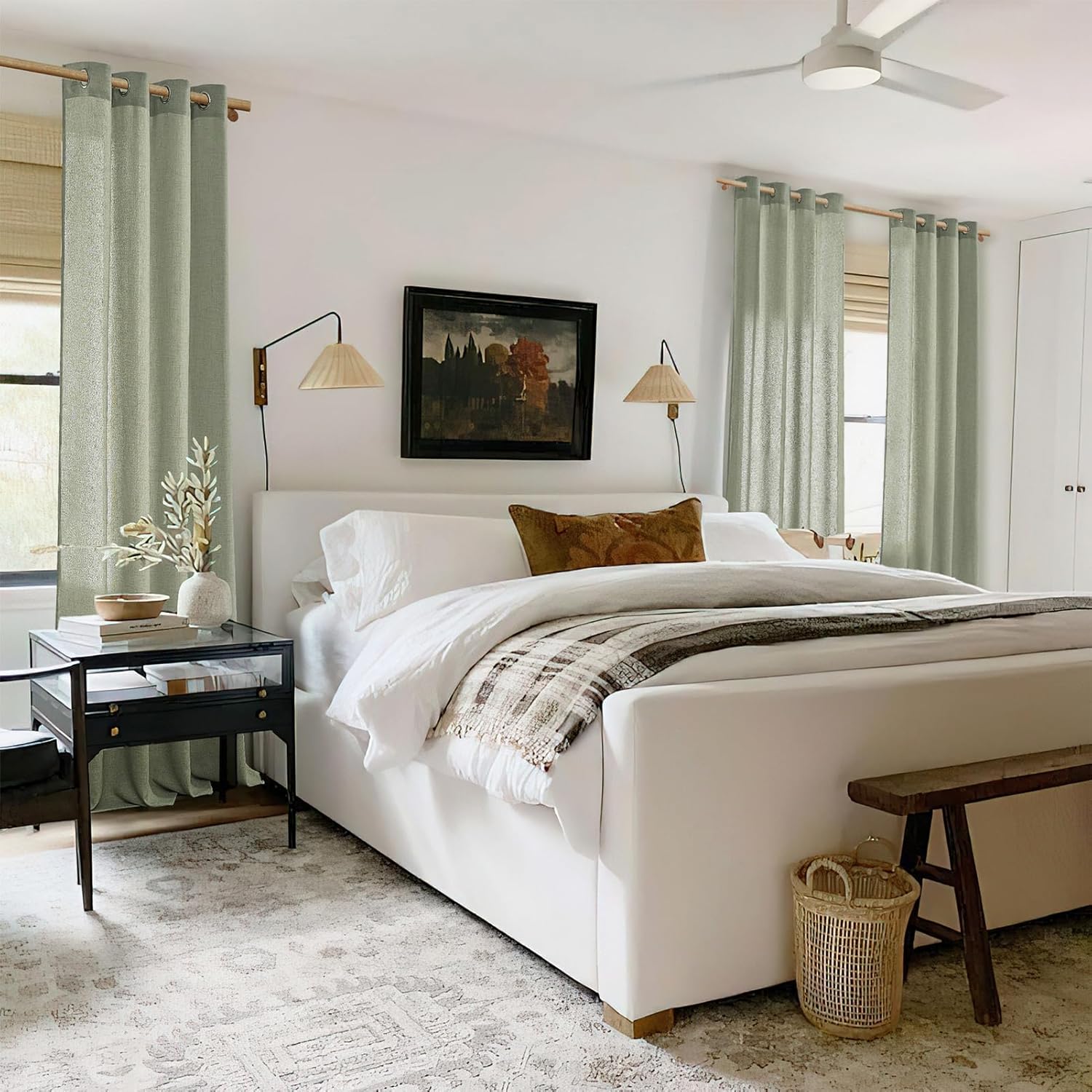 Thumbnail 6 de Lot de 2 voilages MRTREES en vert sauge avec œillets effet lin – 140x245 cm