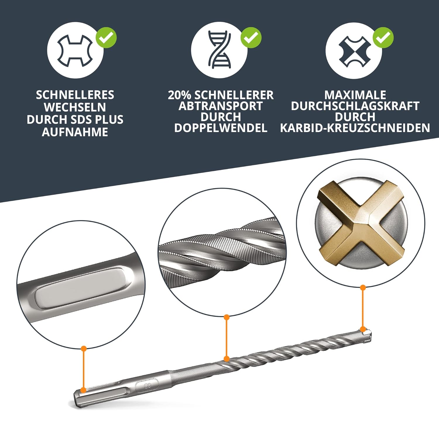 Thumbnail 1 de BAURIX Jeu de forêt métal SDS Plus [7 pièces] – Foret Metal NARWAL® pour perçage rapide